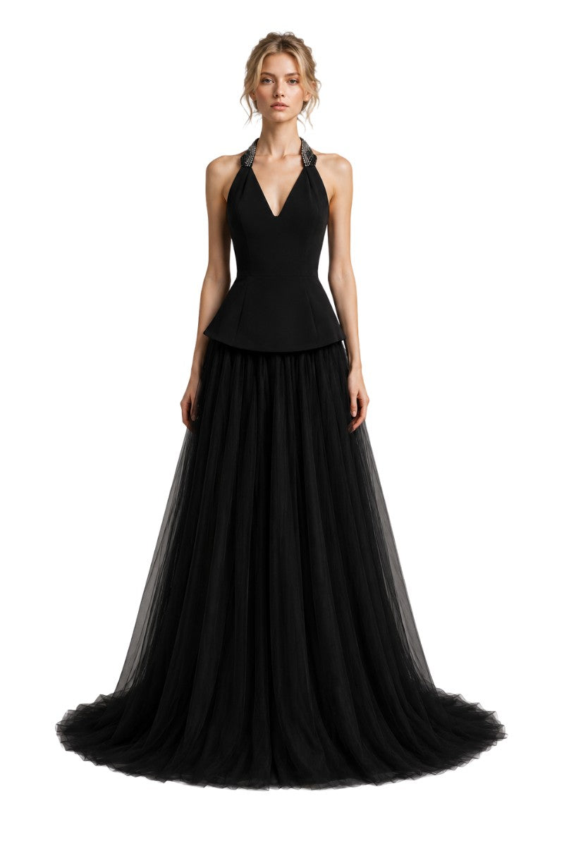 Crystal-Embellished Tulle Gown