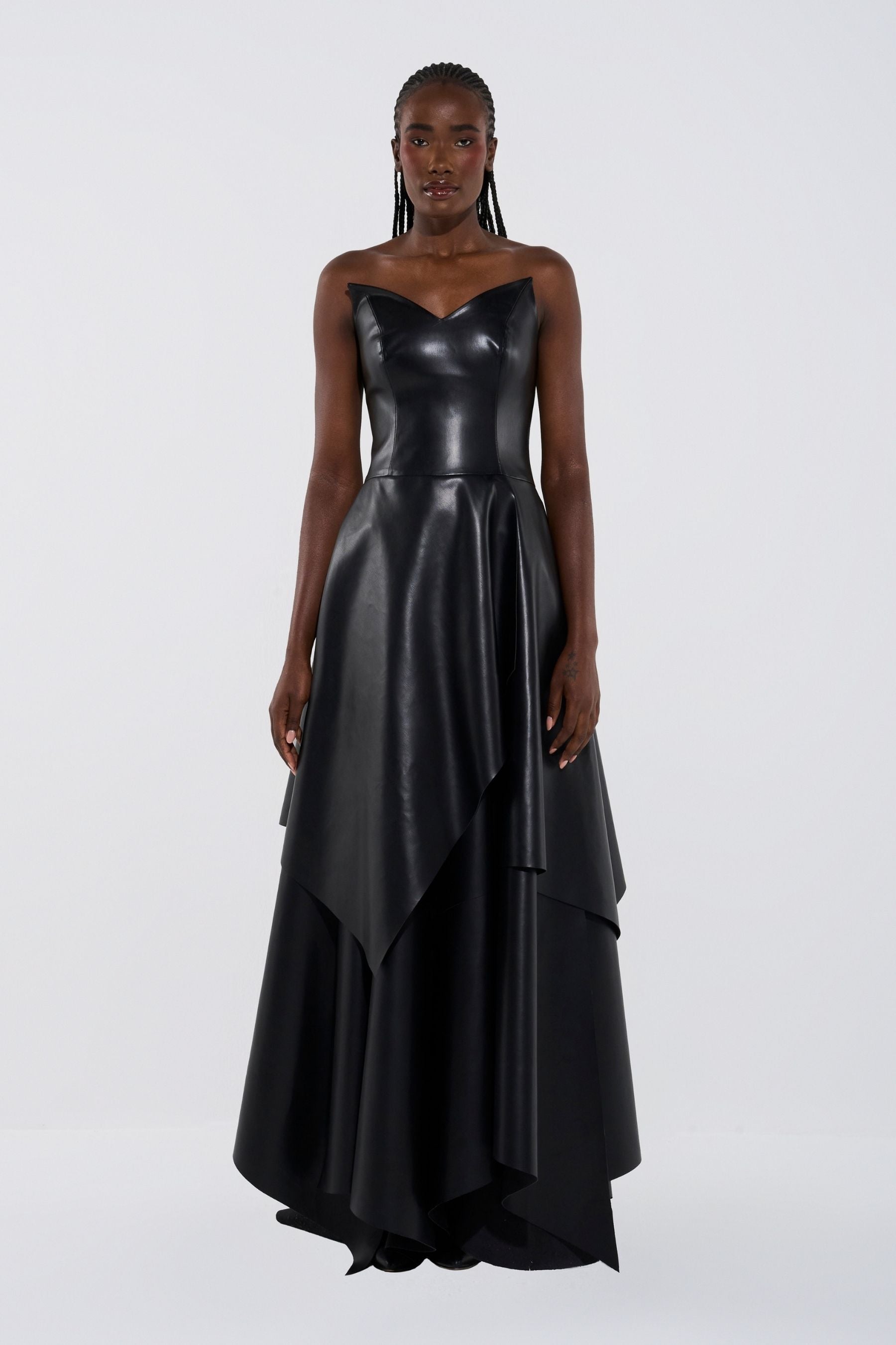 Vegan Leather Maxi Length Strapless Dress