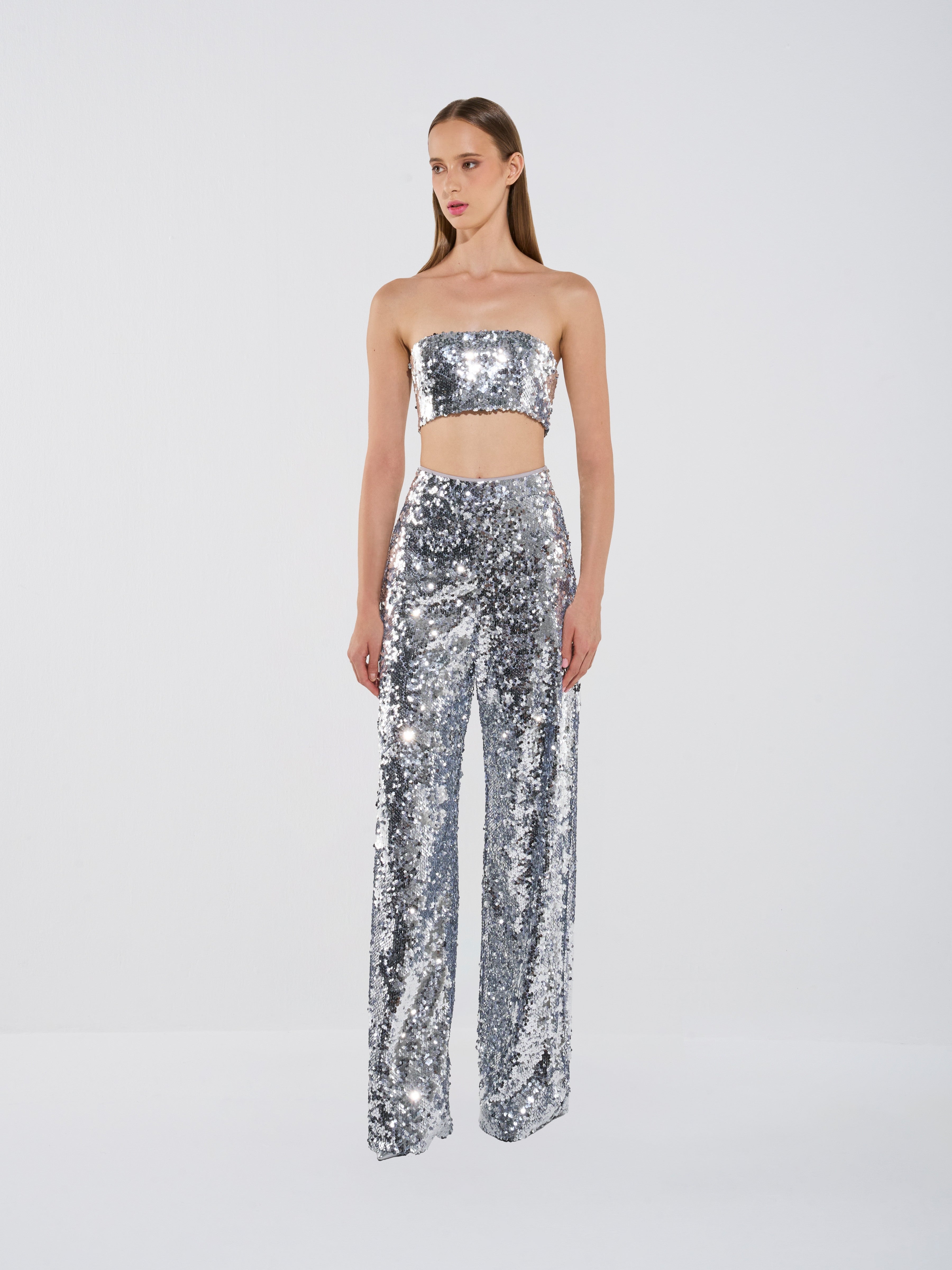 Sequin High-Waist Trousers