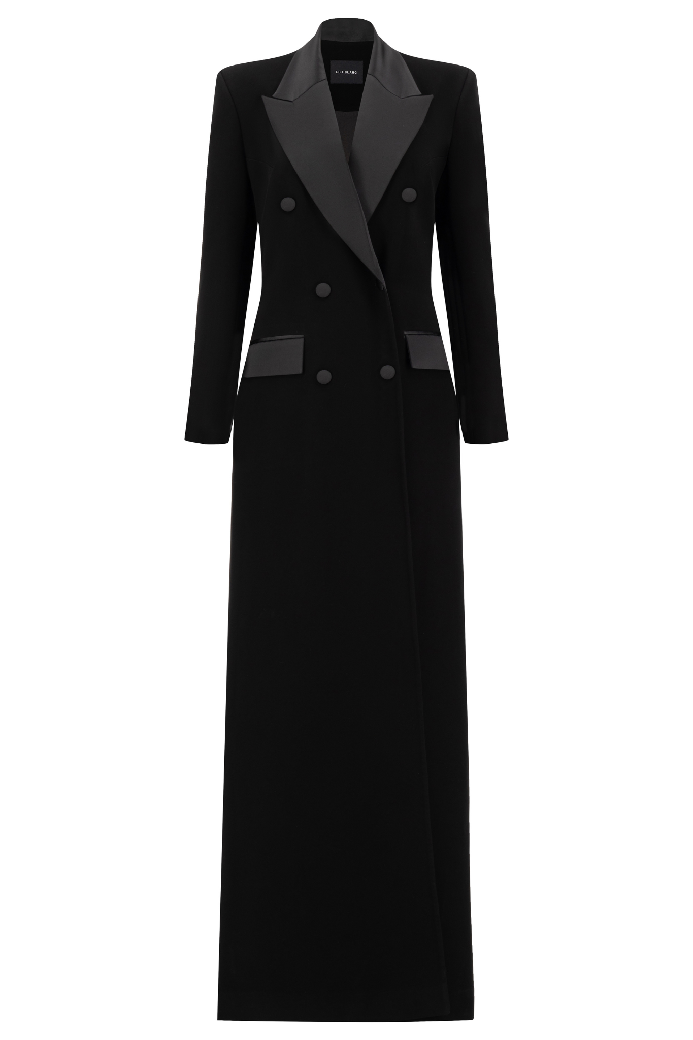 Radiant Elegance Crepe Long Coat Dress