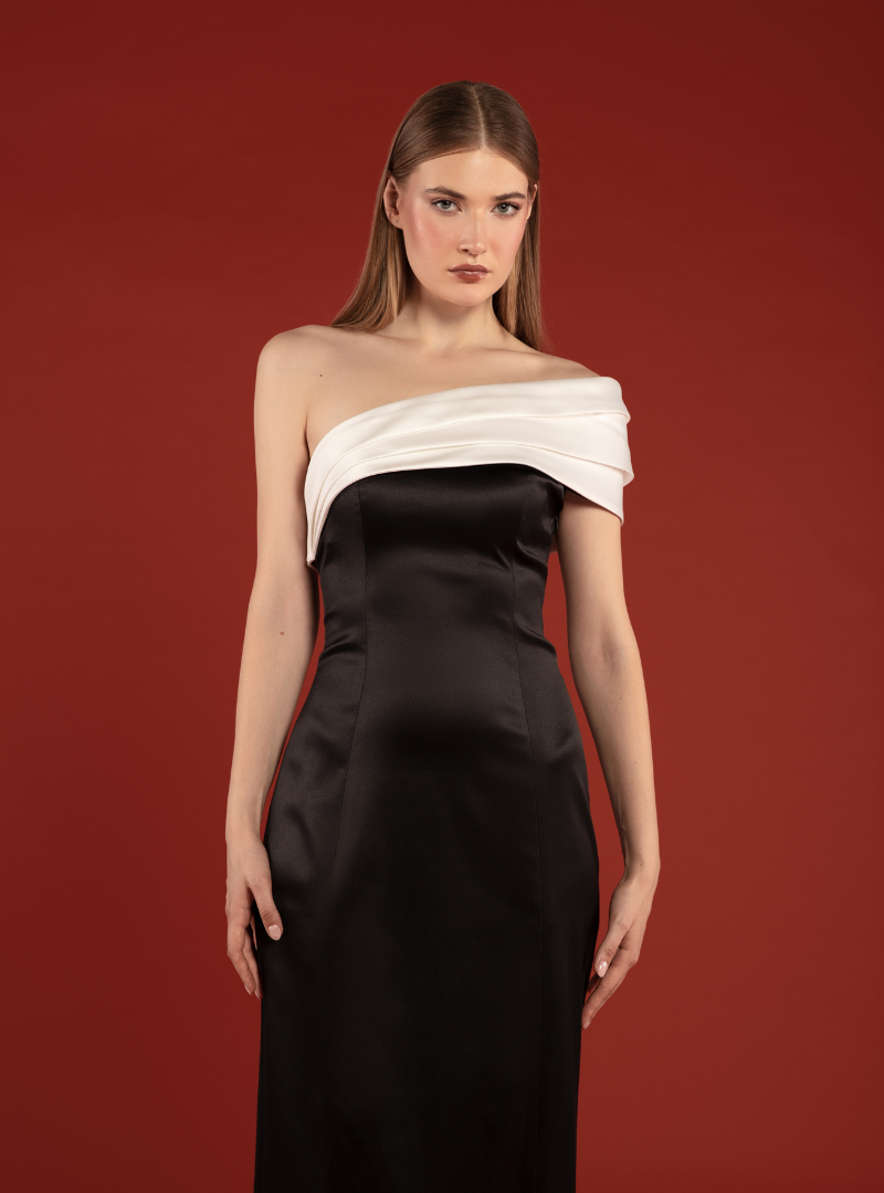 The Alluring One Shoulder Monochrome Dress