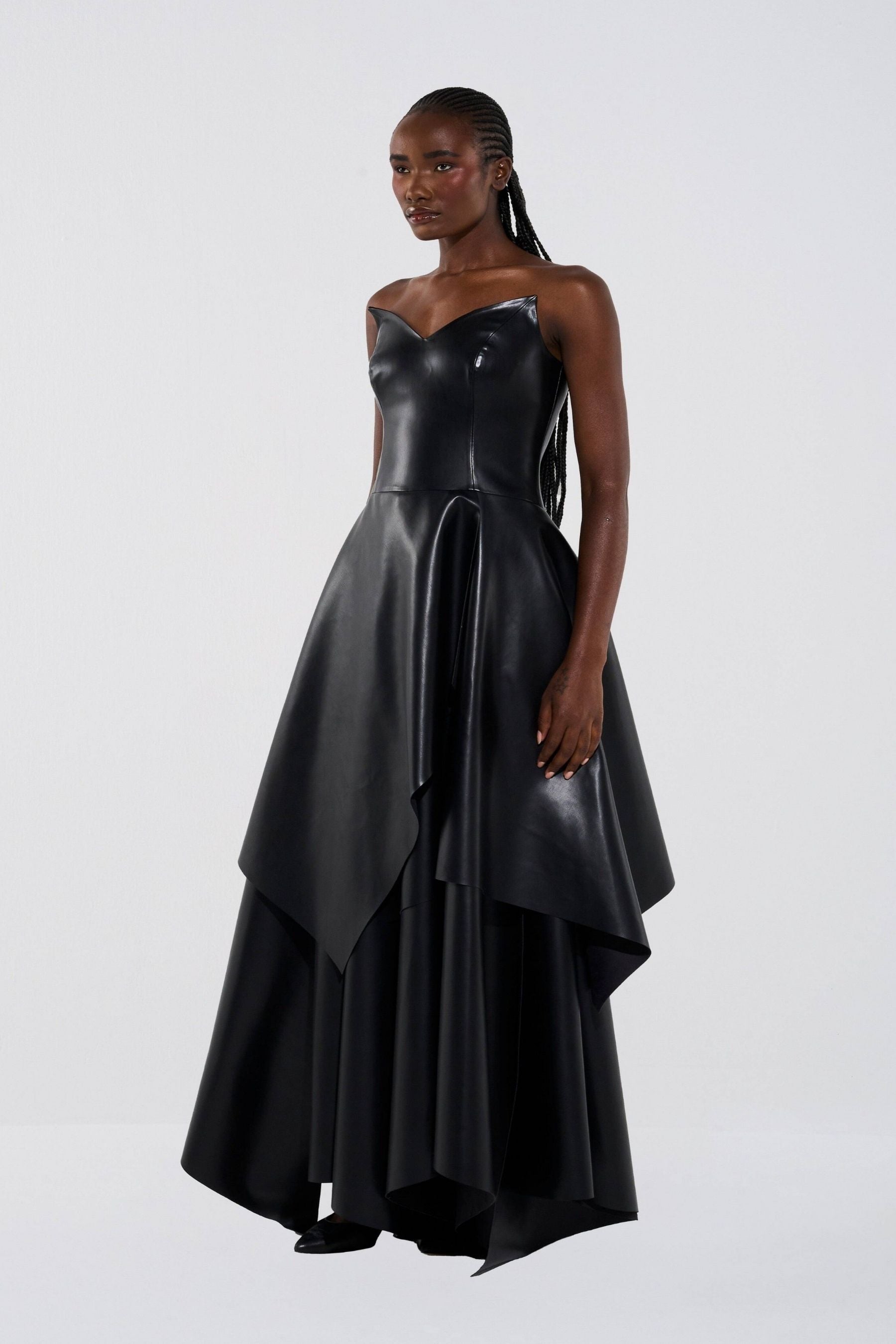 Vegan Leather Maxi Length Strapless Dress