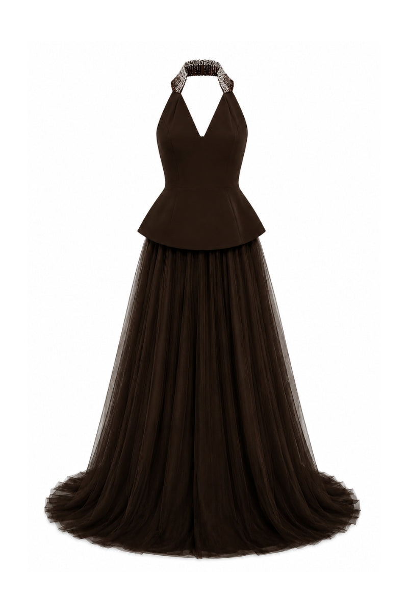 Crystal-Embellished Tulle Gown