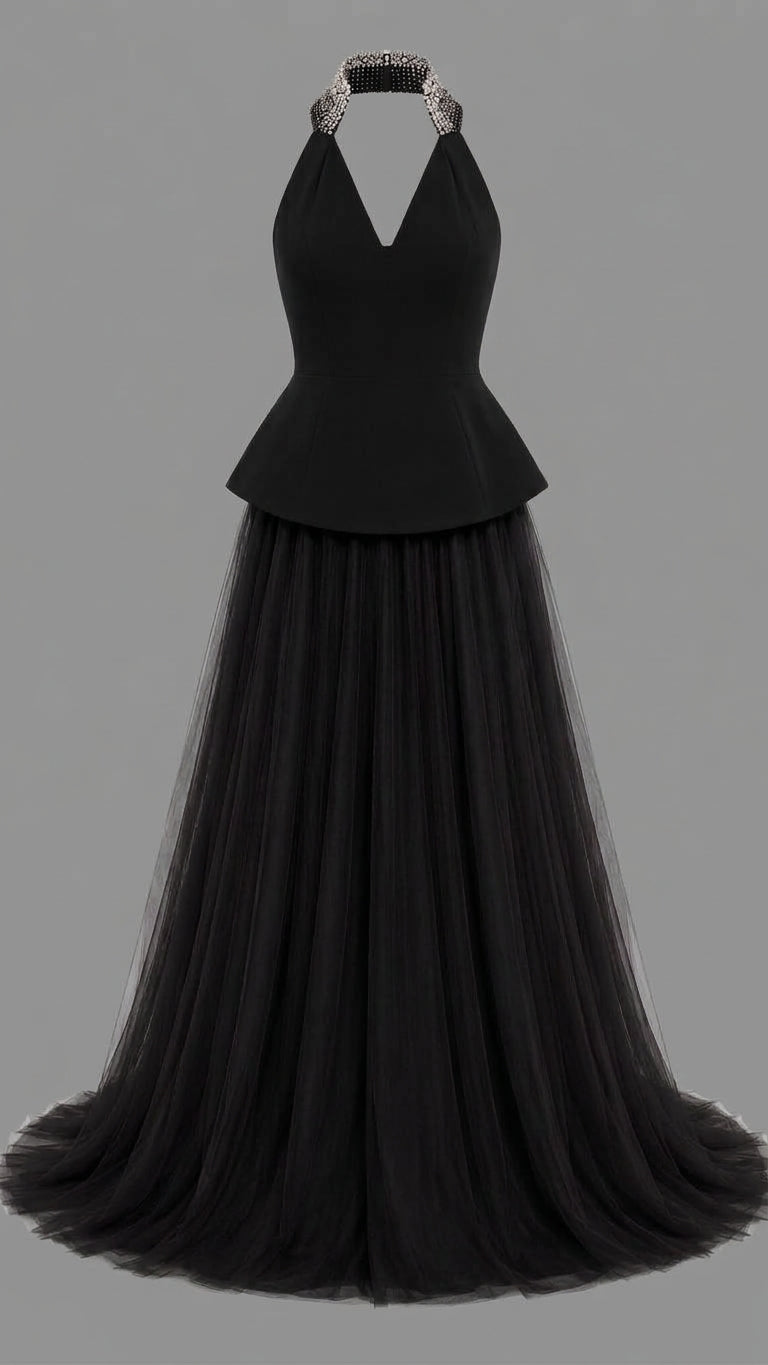 Crystal-Embellished Tulle Gown