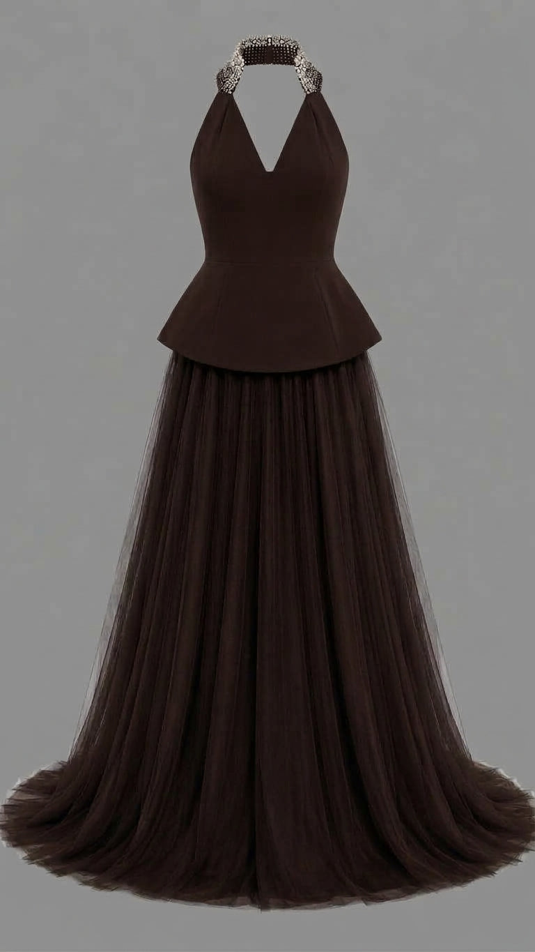 Crystal-Embellished Tulle Gown