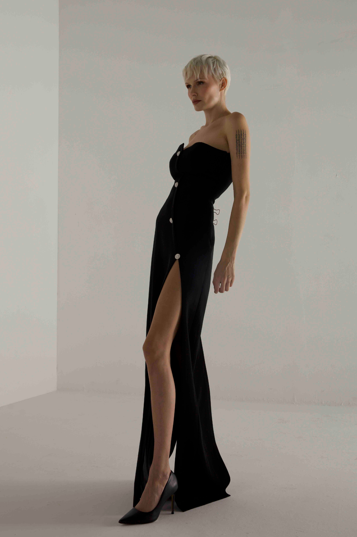 Crystal Button Detailed Bustier Dress