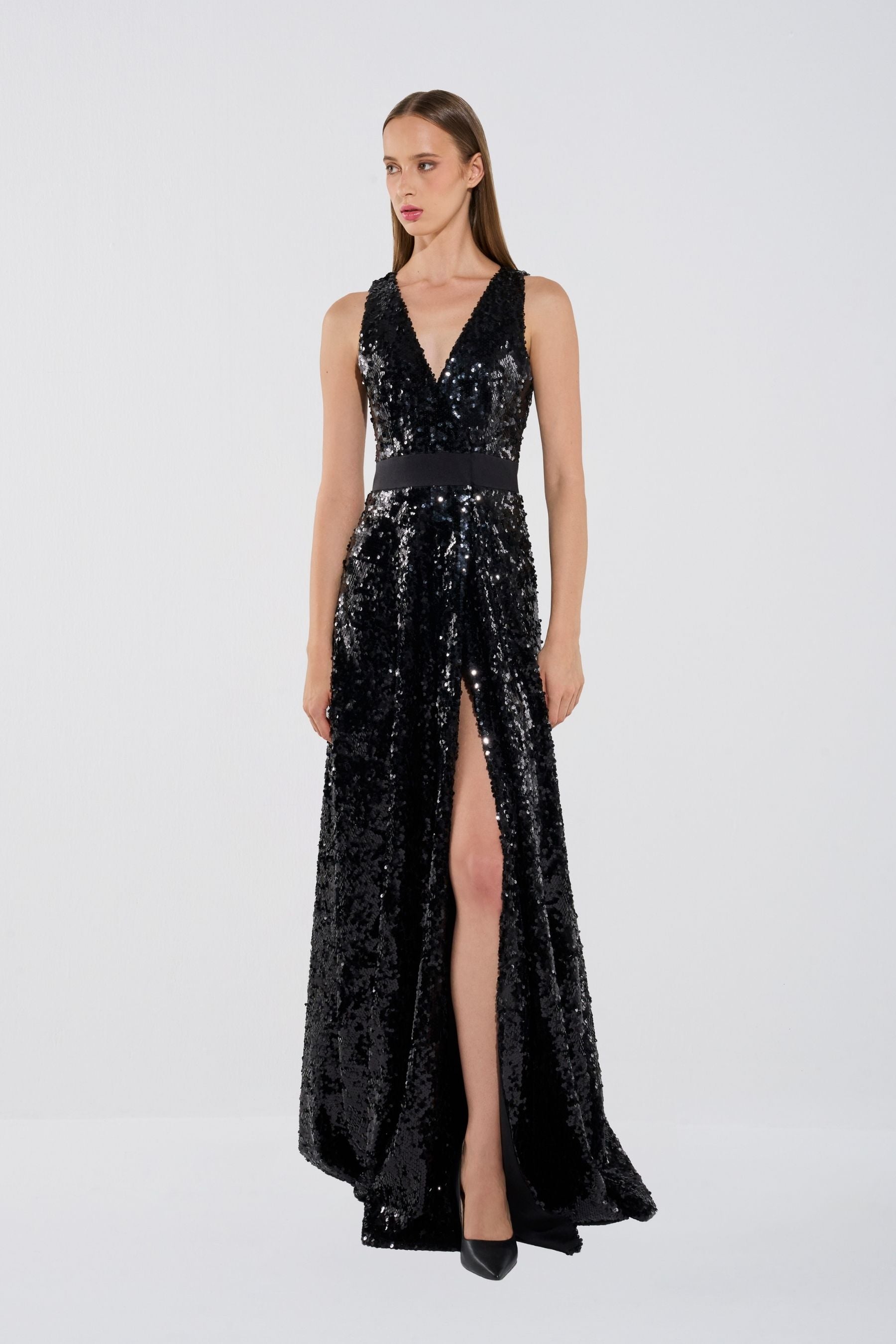Deep V Sequin Gown