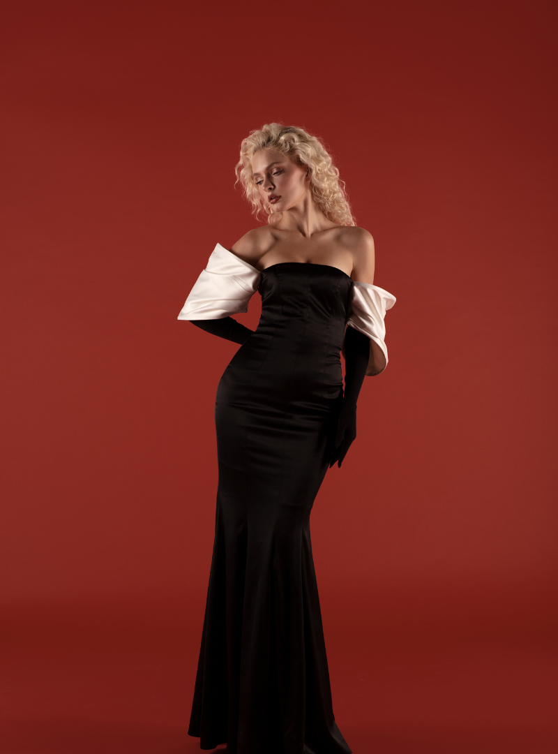 The Alluring Off Shoulder Monochrome Dress