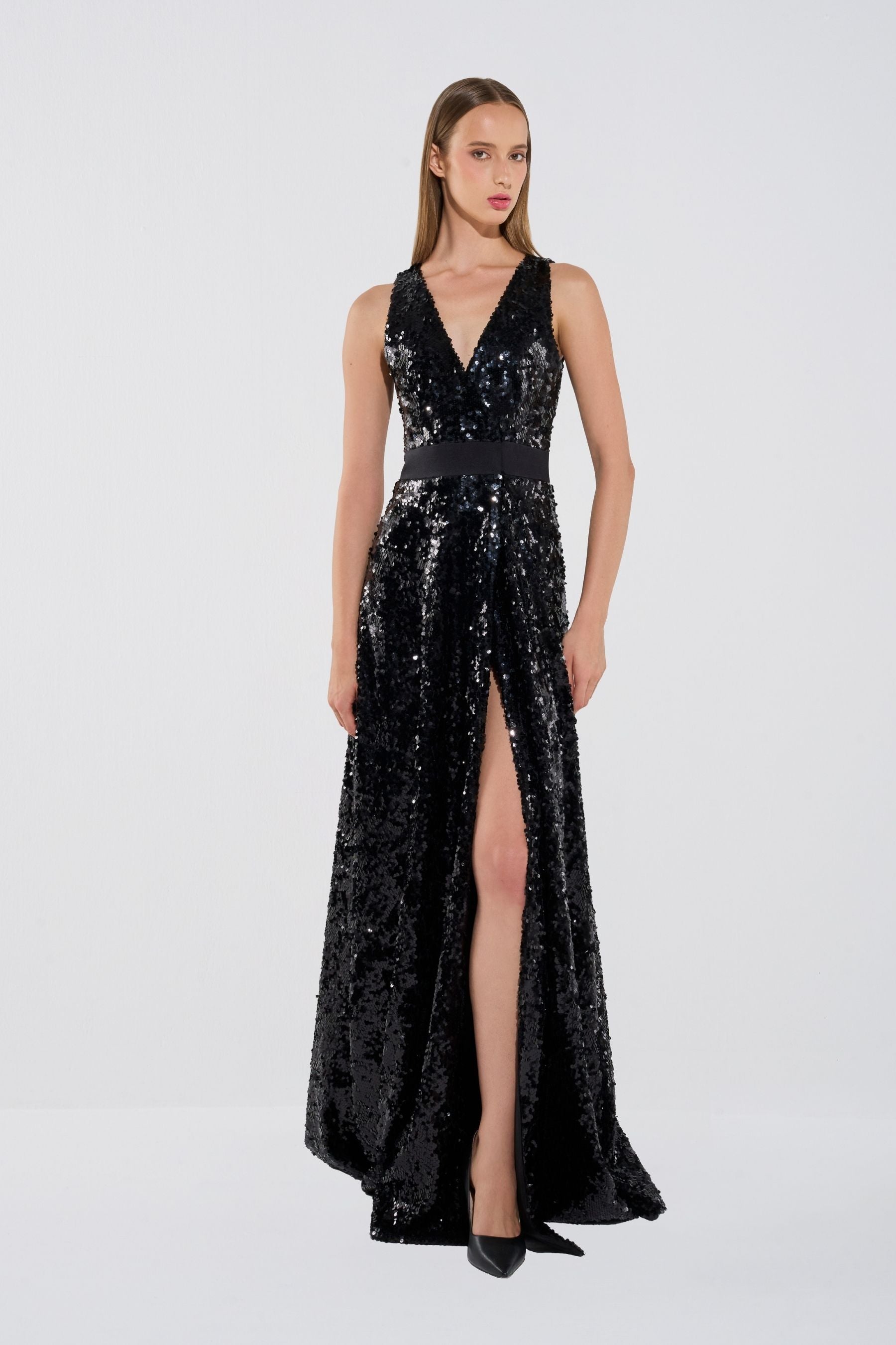 Deep V Sequin Gown