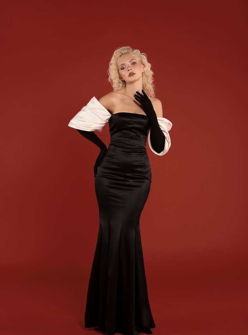 The Alluring Off Shoulder Monochrome Dress