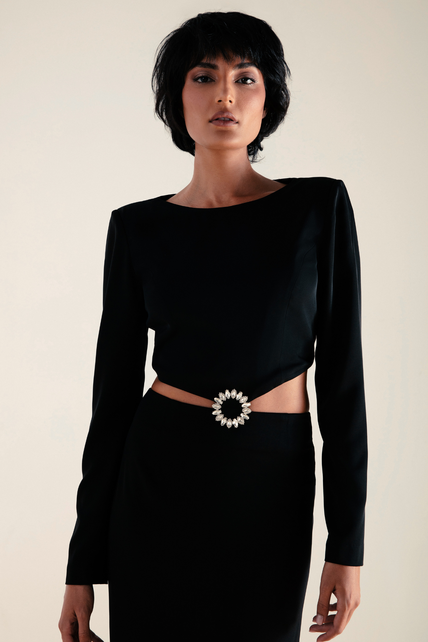 Cut-Out Crystal Buckle Dress