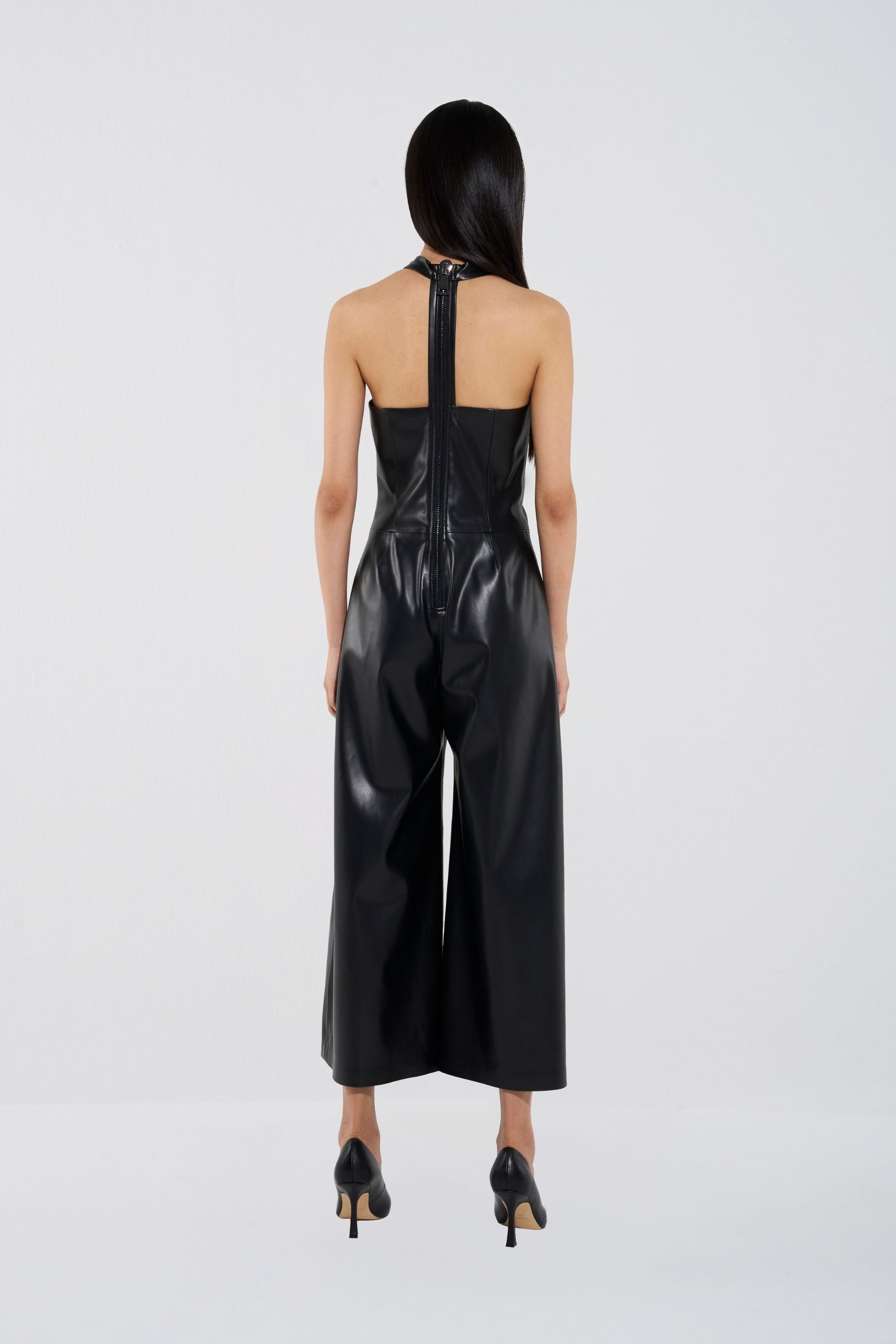 Vegan Leather Full-Length Halter Jumpsuit