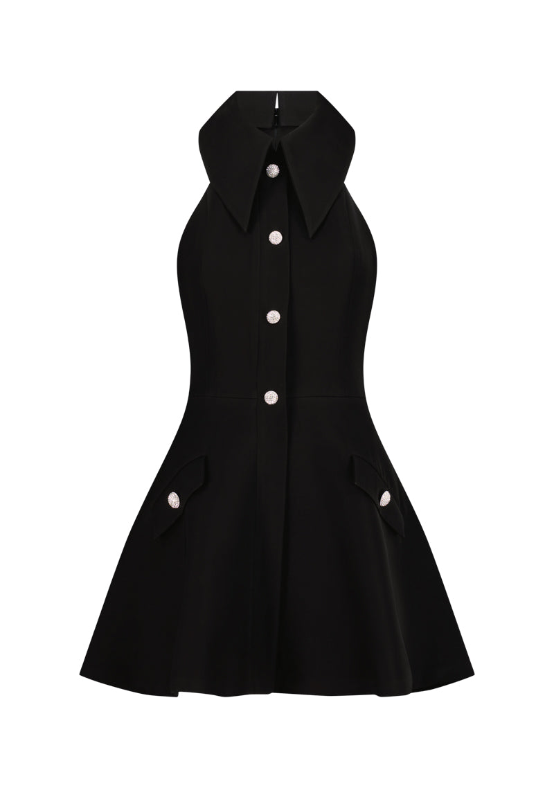 Lili Blanc's Iconic Collar and Crystal Buttons Mini Dress