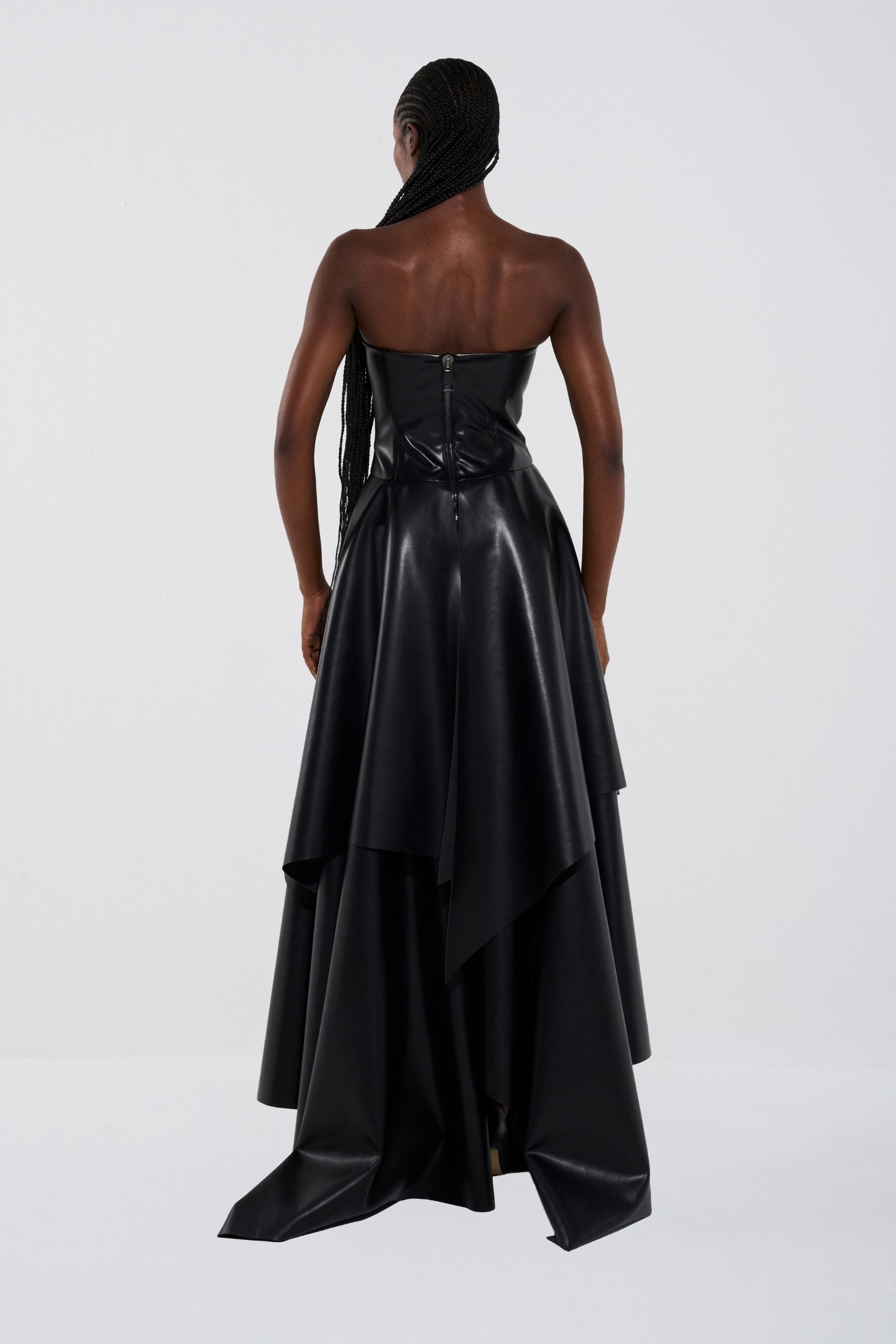 Vegan Leather Maxi Length Strapless Dress