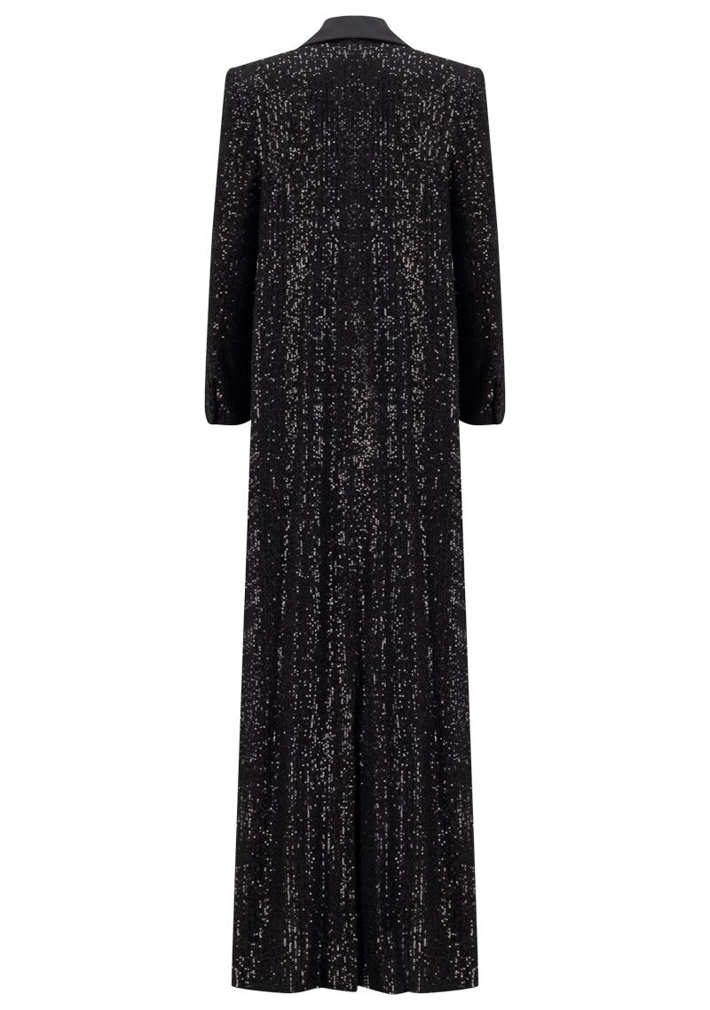 Sequin Coat with Royal Satin Evening Dress Co-ord