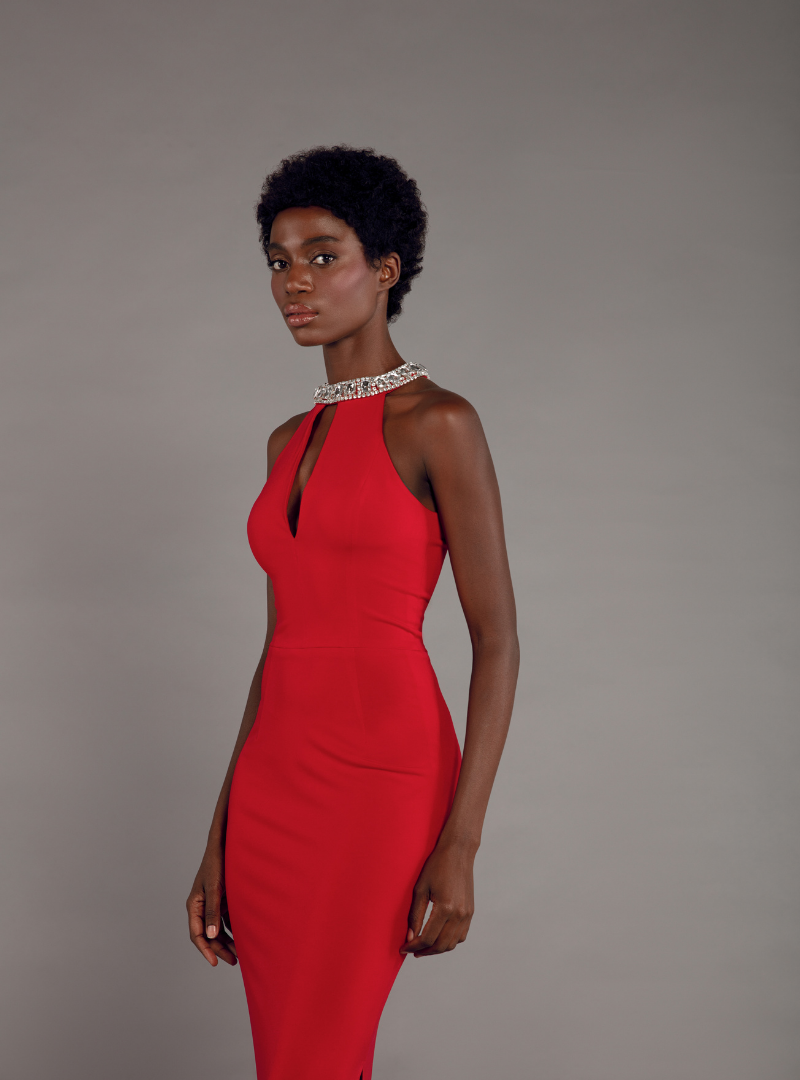 The Asymmetric Midi Dress in Red