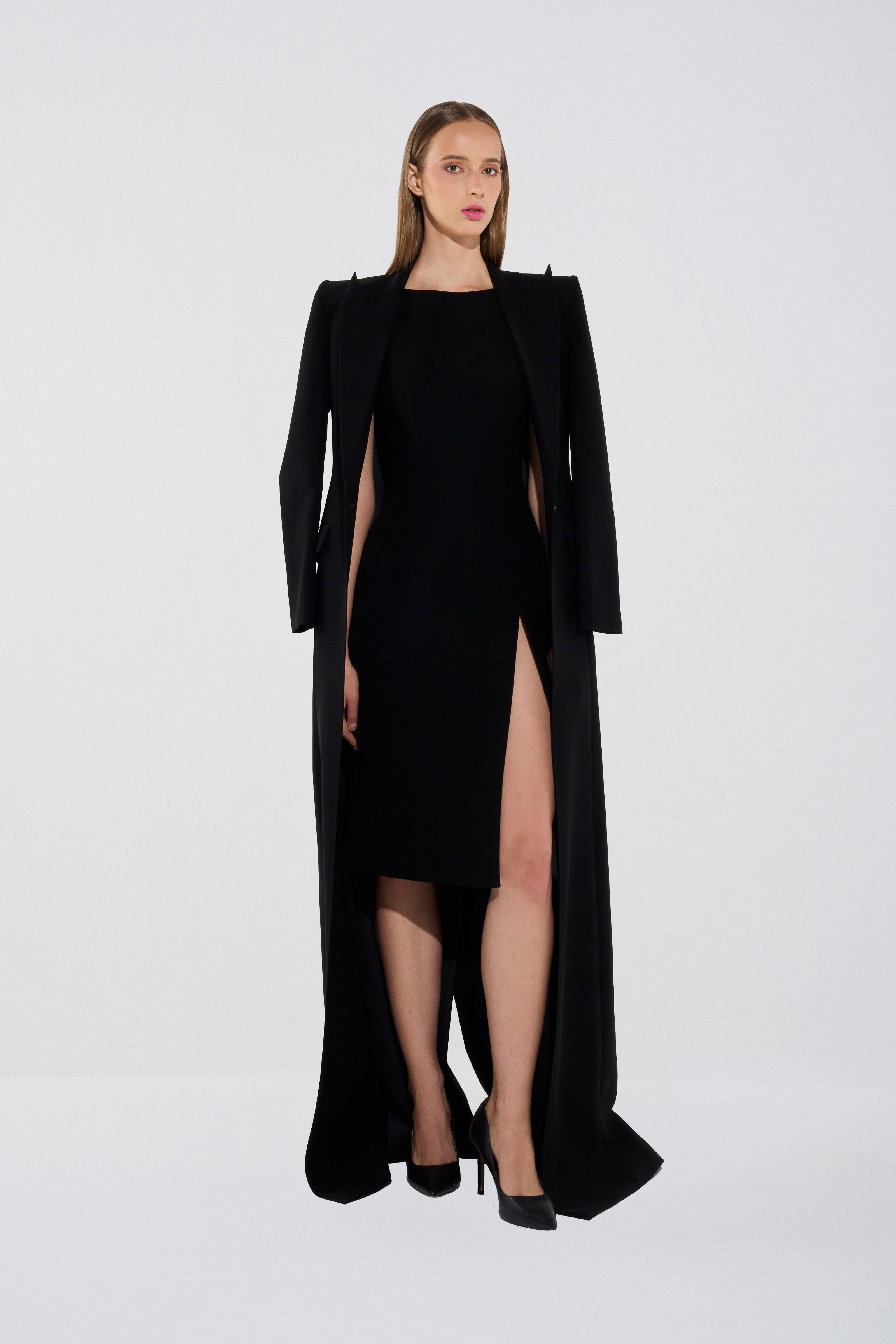 Structured Crepe Long Coat