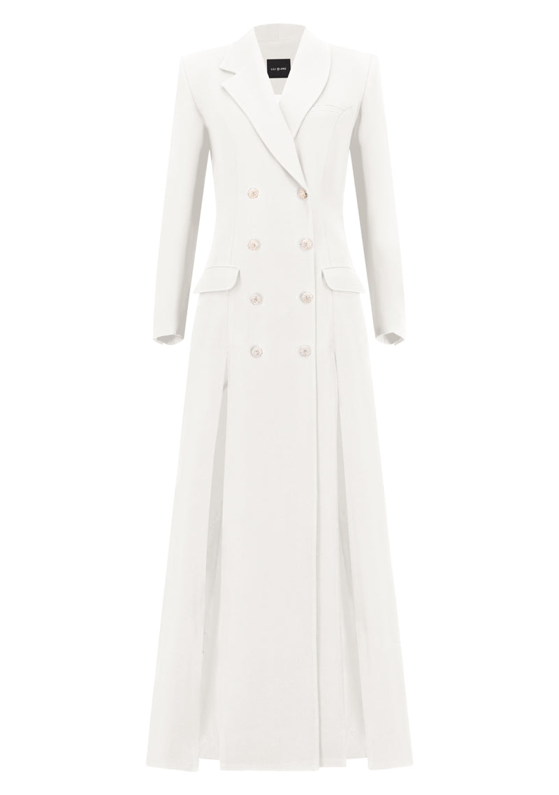 Long Thick Crepe with Crystal Buttons Coat