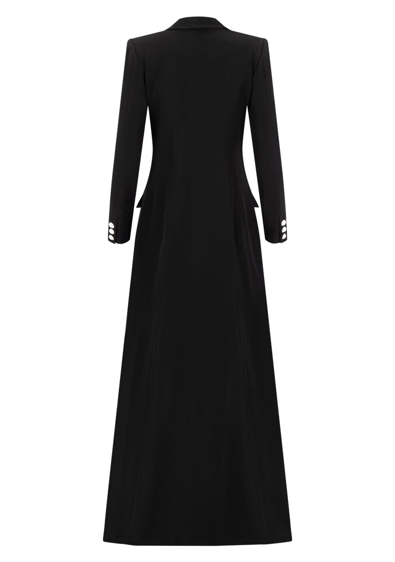 Long Thick Crepe with Crystal Buttons Coat