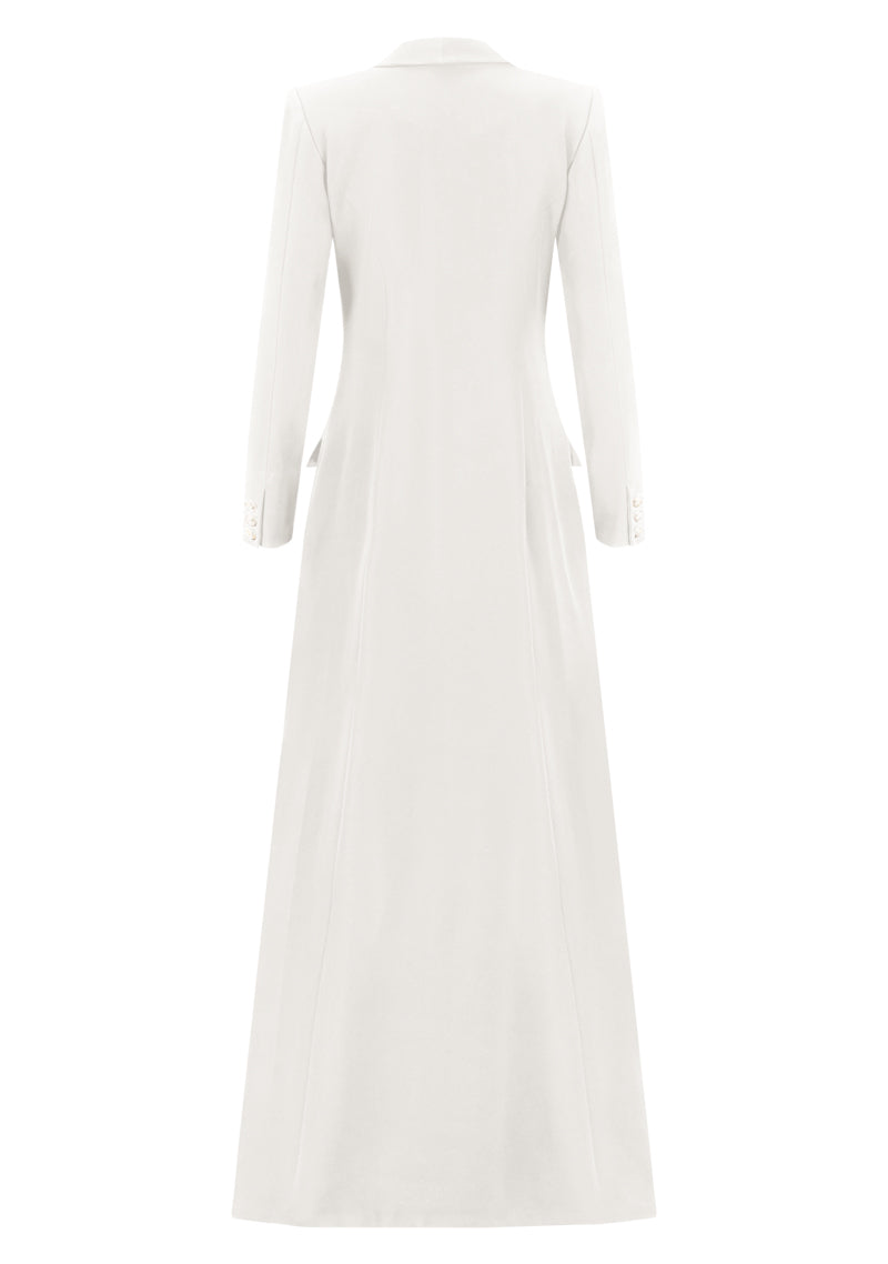 Long Thick Crepe with Crystal Buttons Coat