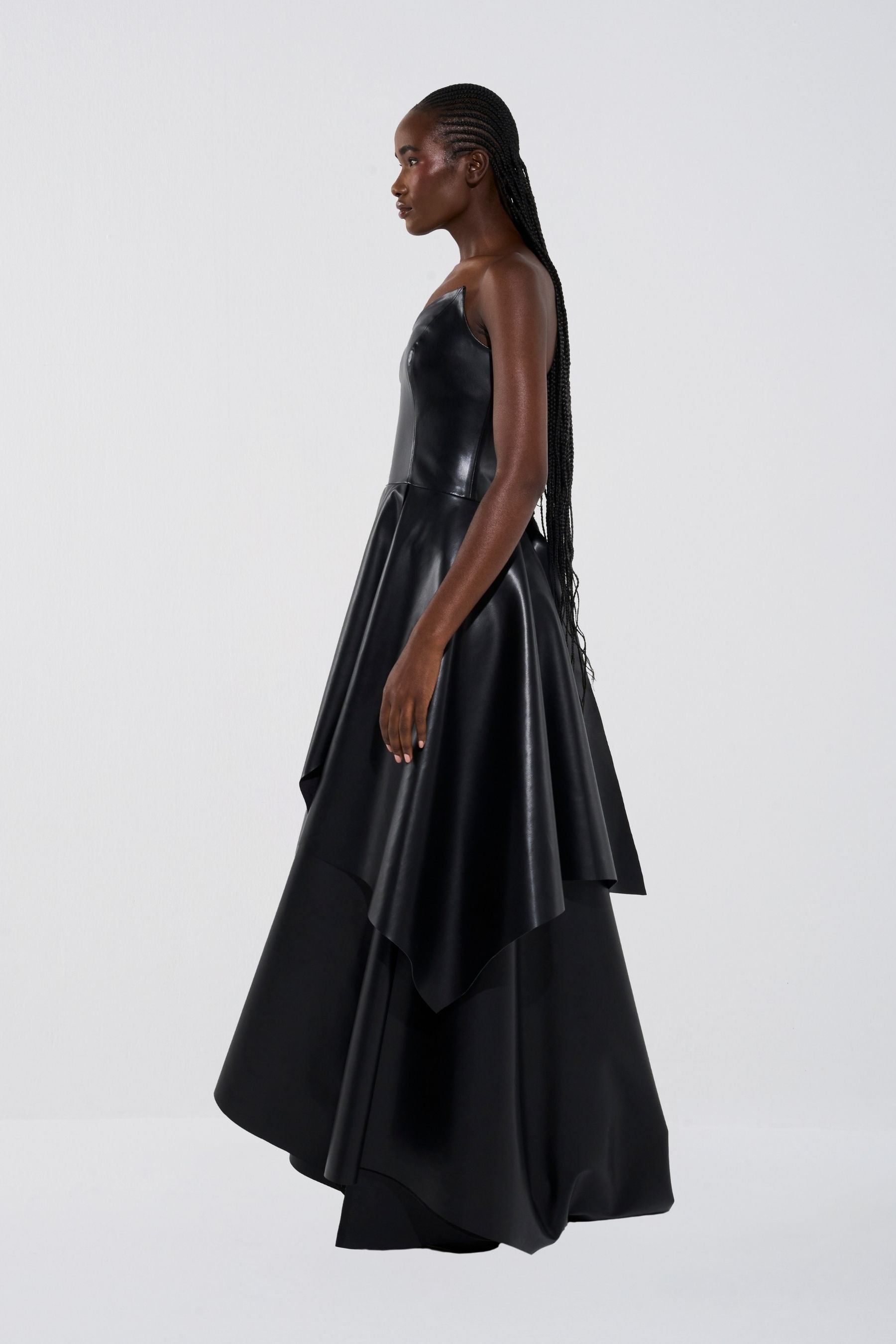 Vegan Leather Maxi Length Strapless Dress