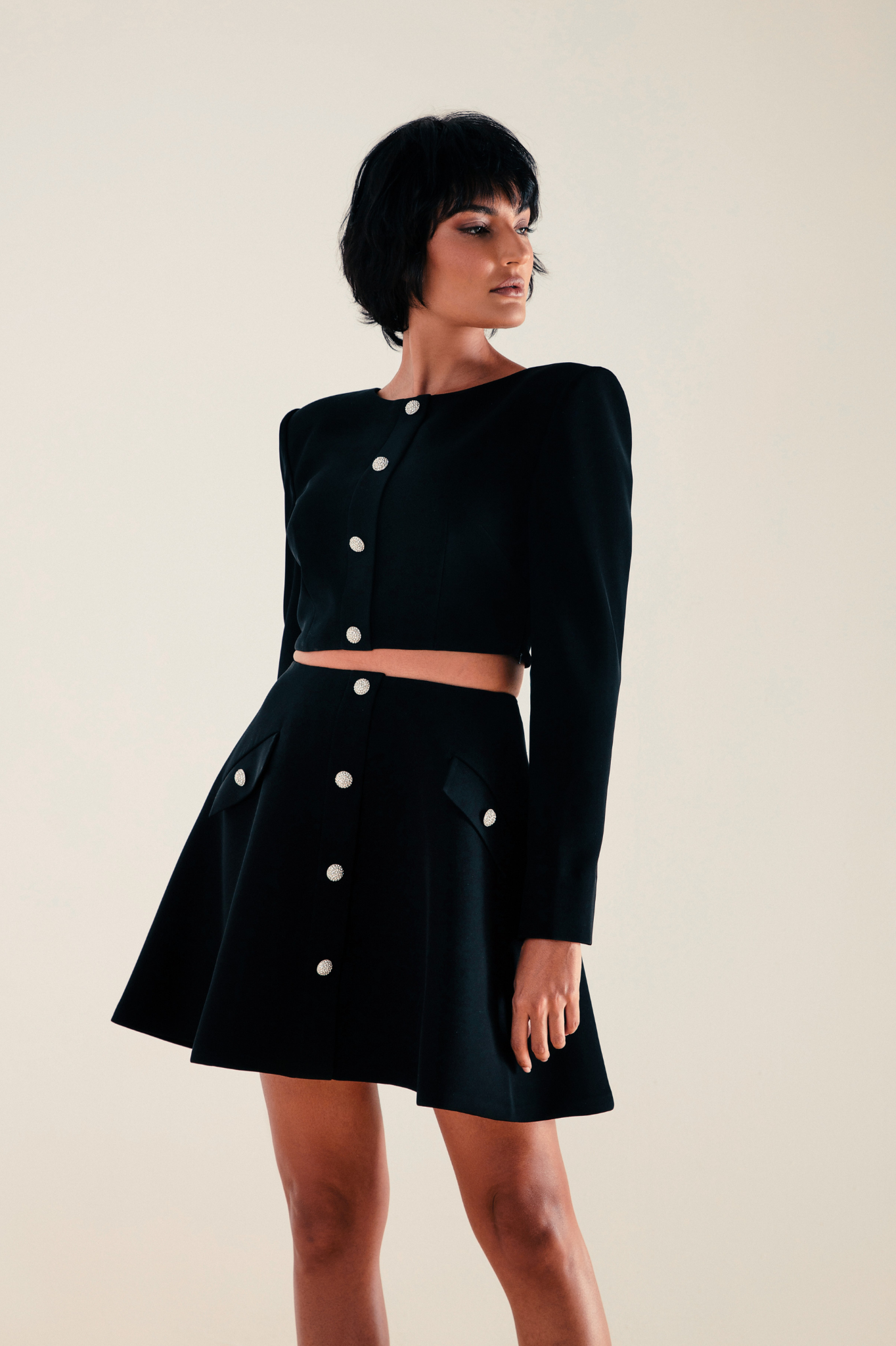 Mini Skirt with Crystal Buttons Co-ord