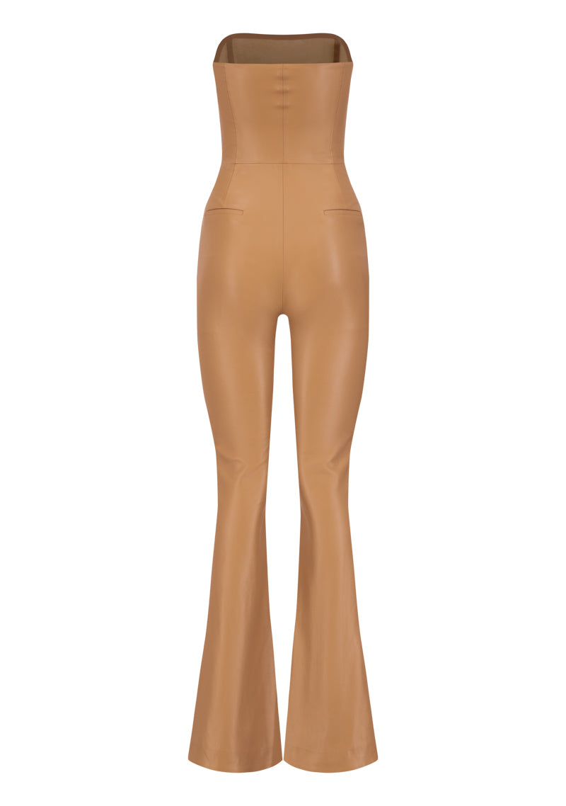 Vegan Leather Bodycon Jumpsuit With Zipper Deatiling