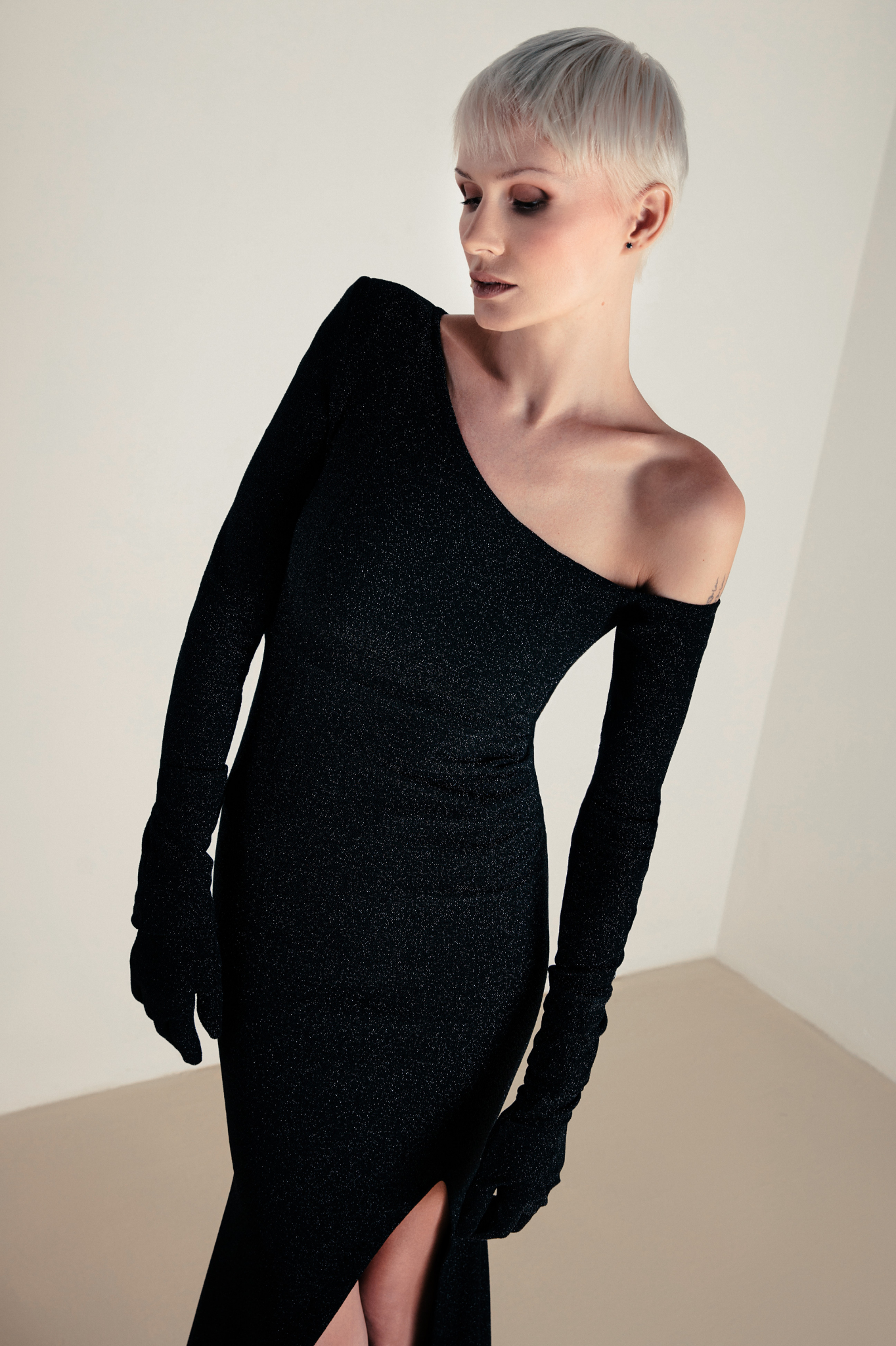 Assymmetric Off-Shoulder Evening Dress