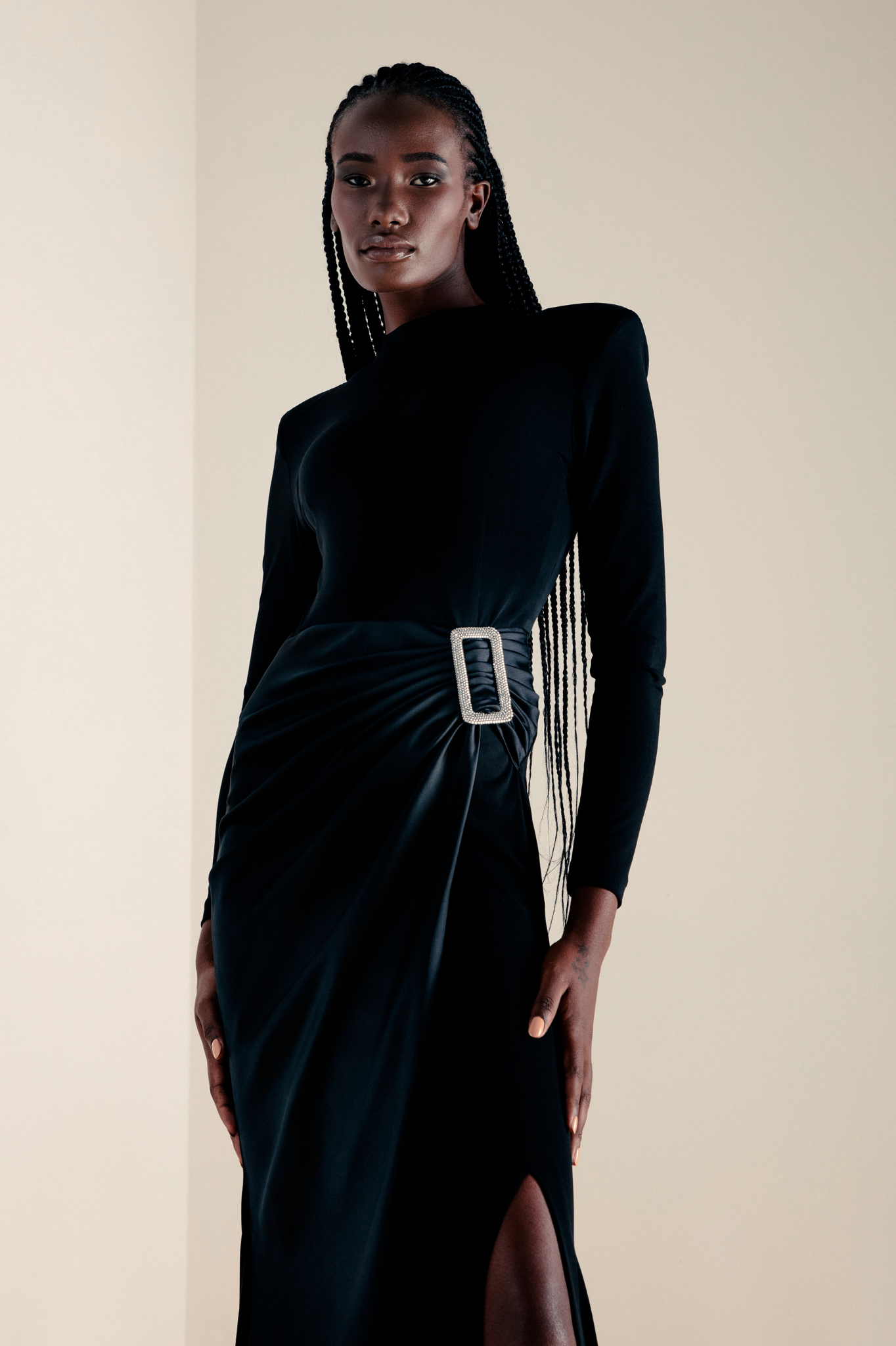 Evening Jersey Dress with Crystal Embellished Buckle