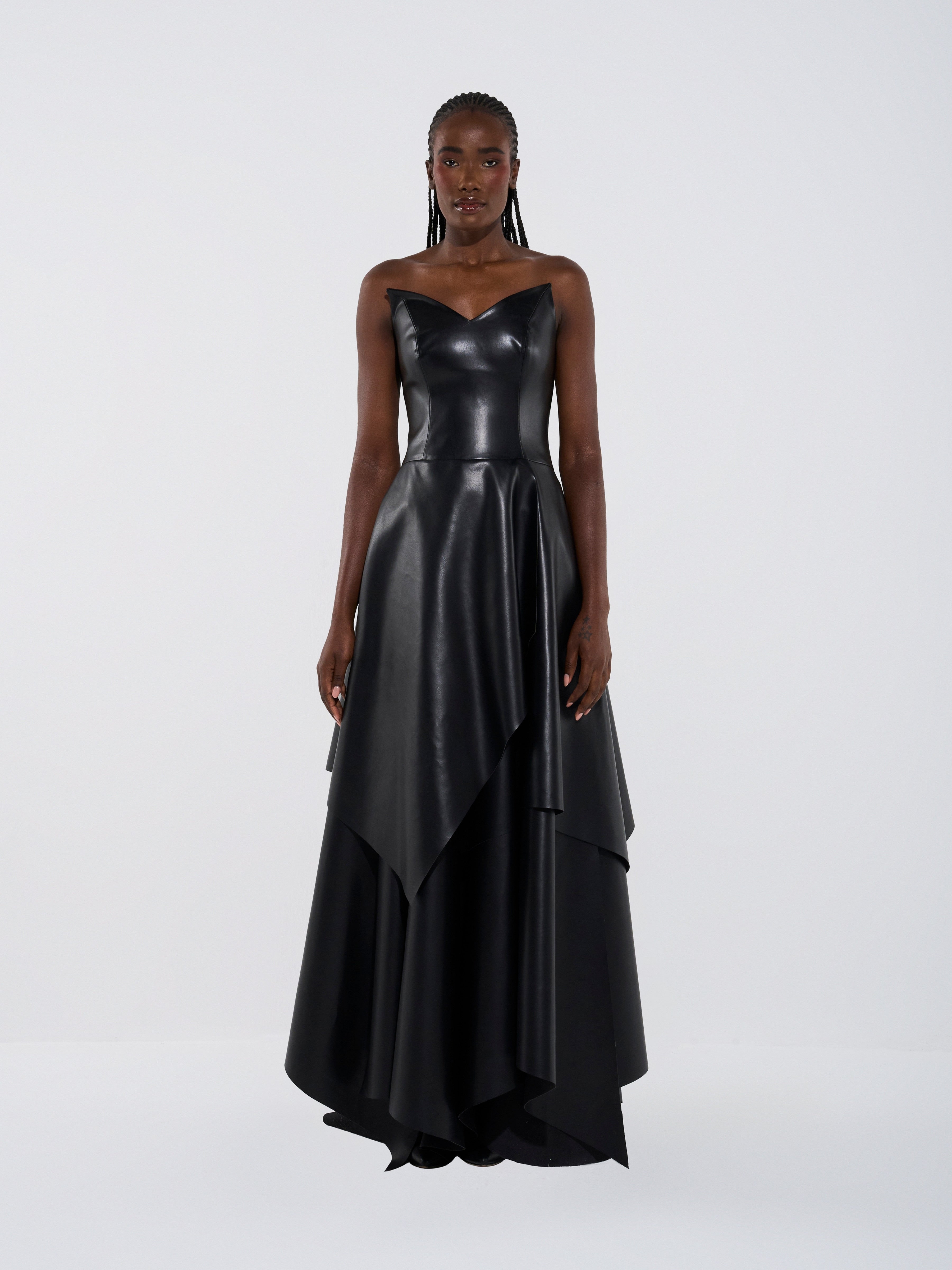 Vegan Leather Maxi Length Strapless Dress