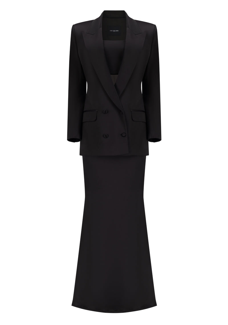 Three Piece Crepe Satin Skirt Suit