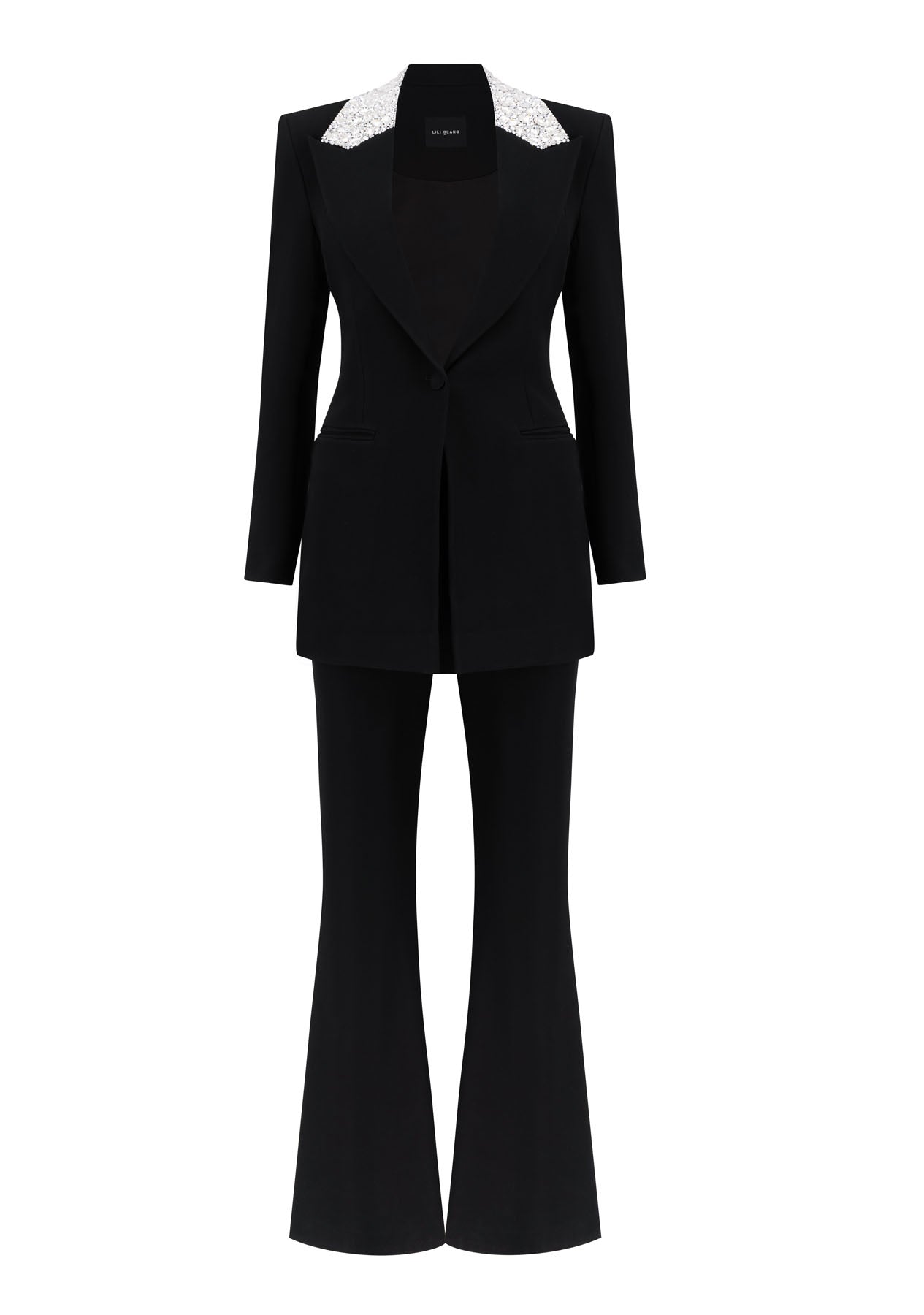 The crystal Collar Crepe Blazer