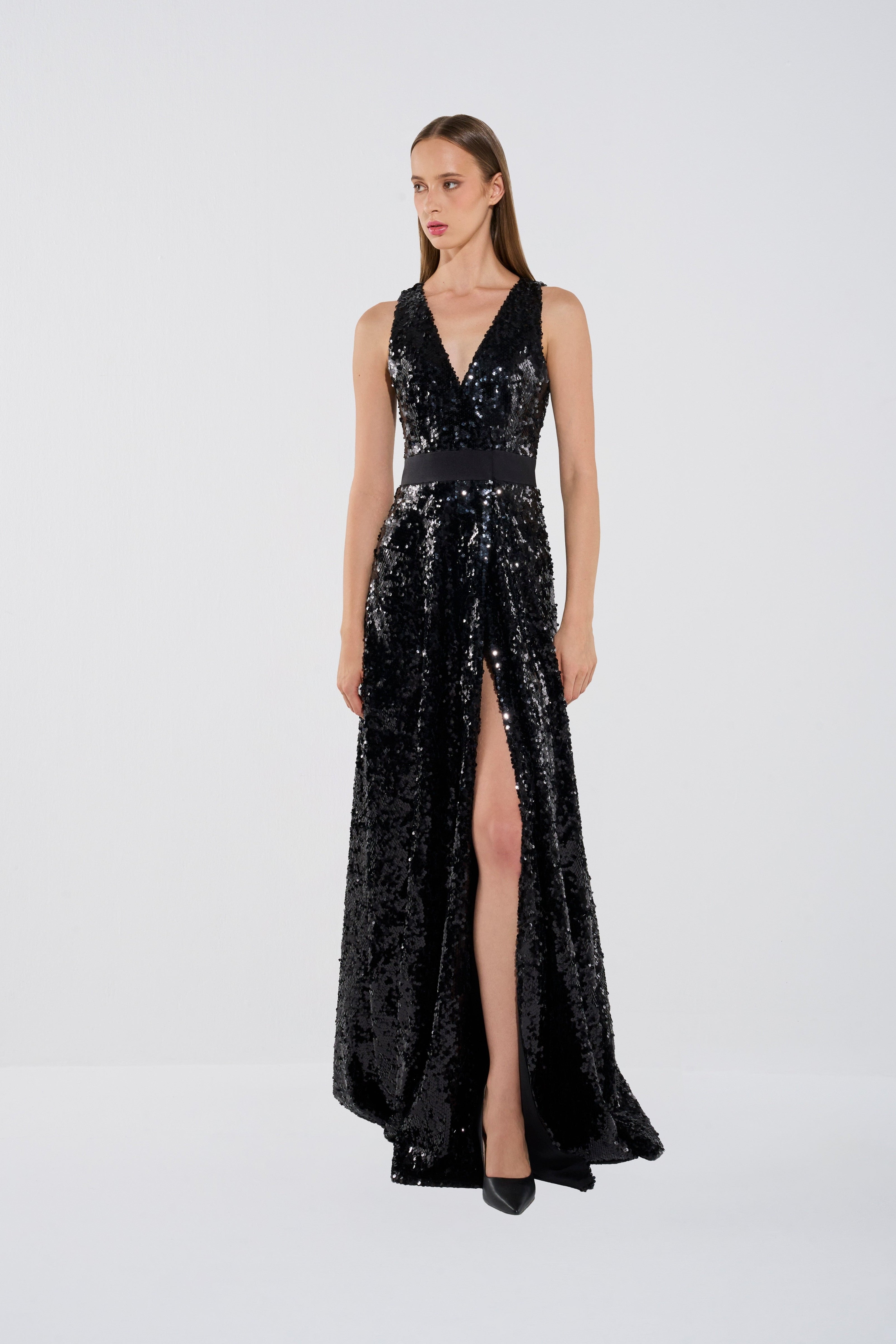 Deep V Sequin Gown