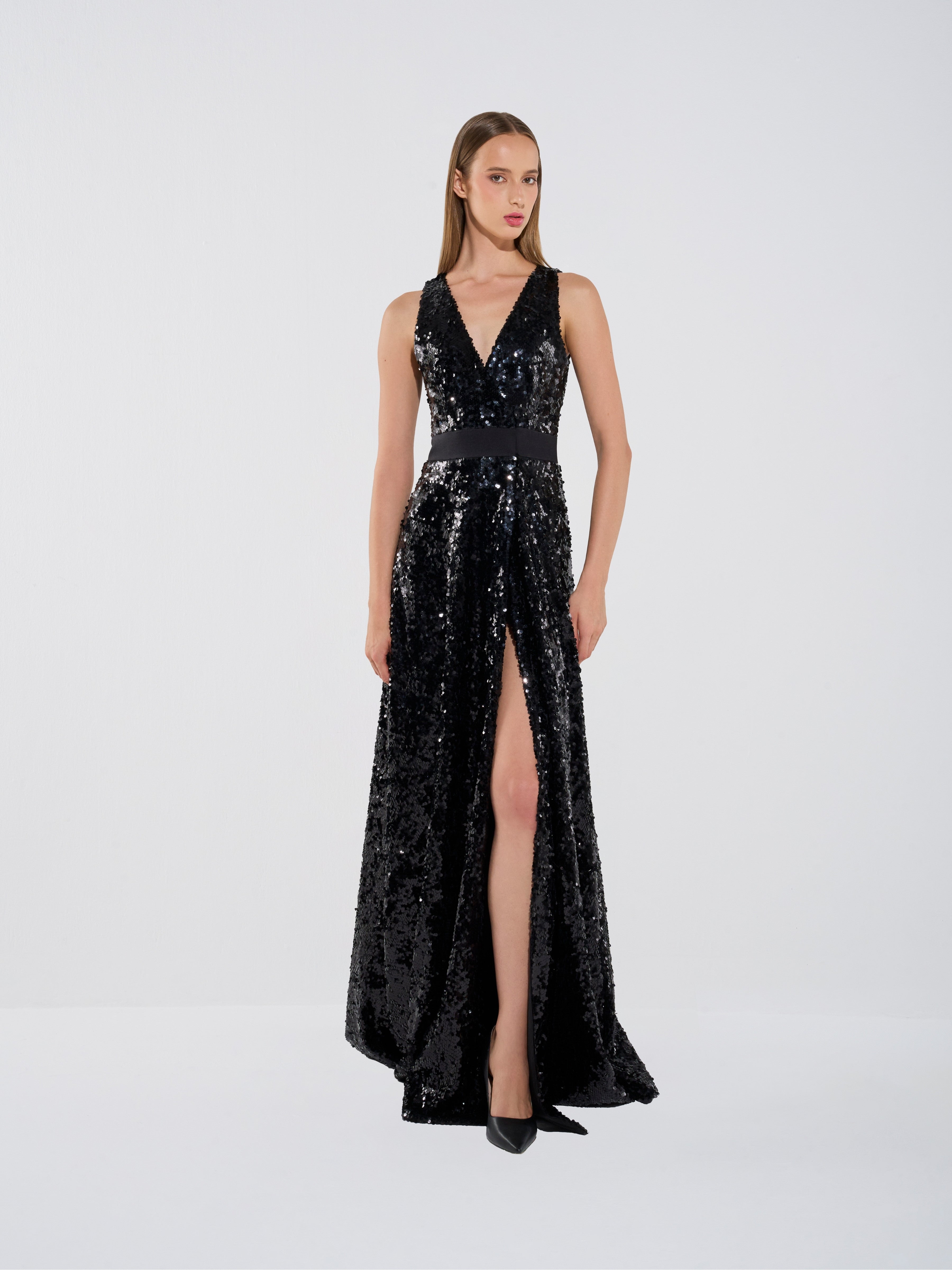 Deep V Sequin Gown