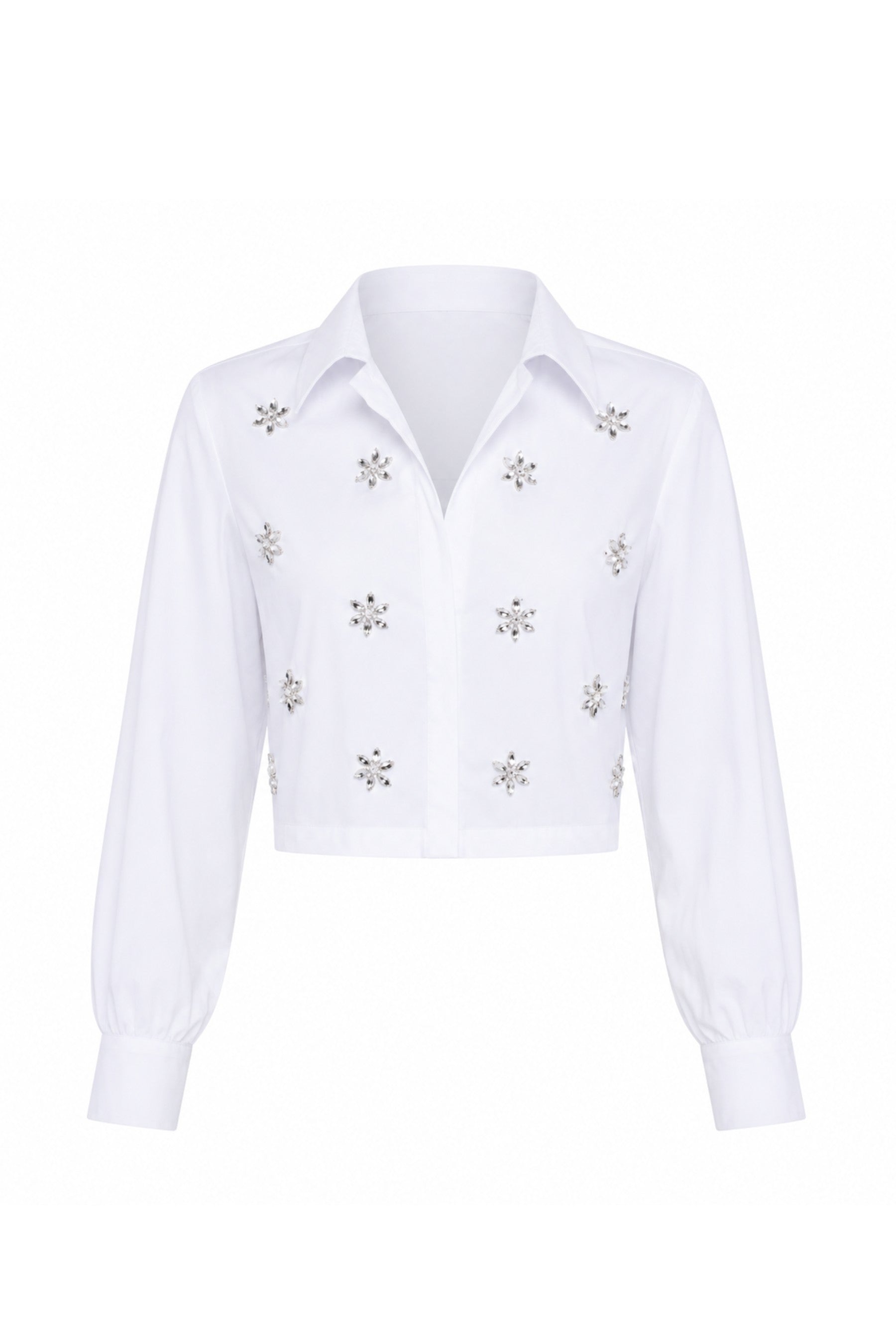 Chic Embellished Cropped Boxy Shirt