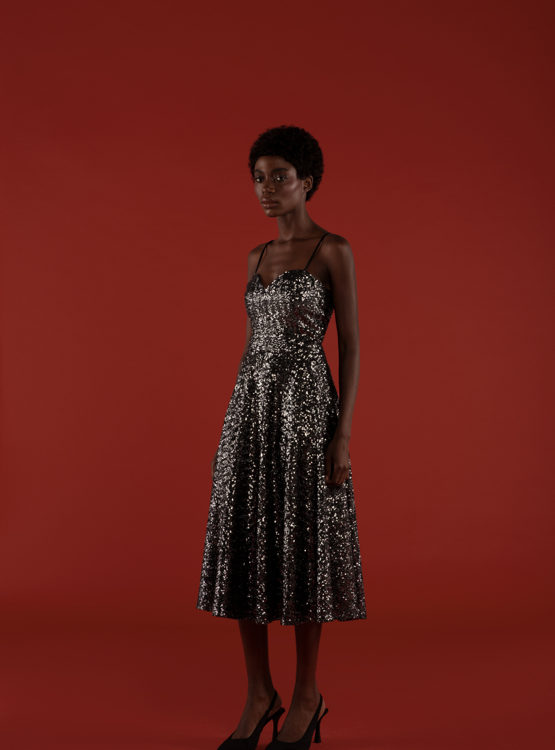 The Flared Sequin Dress