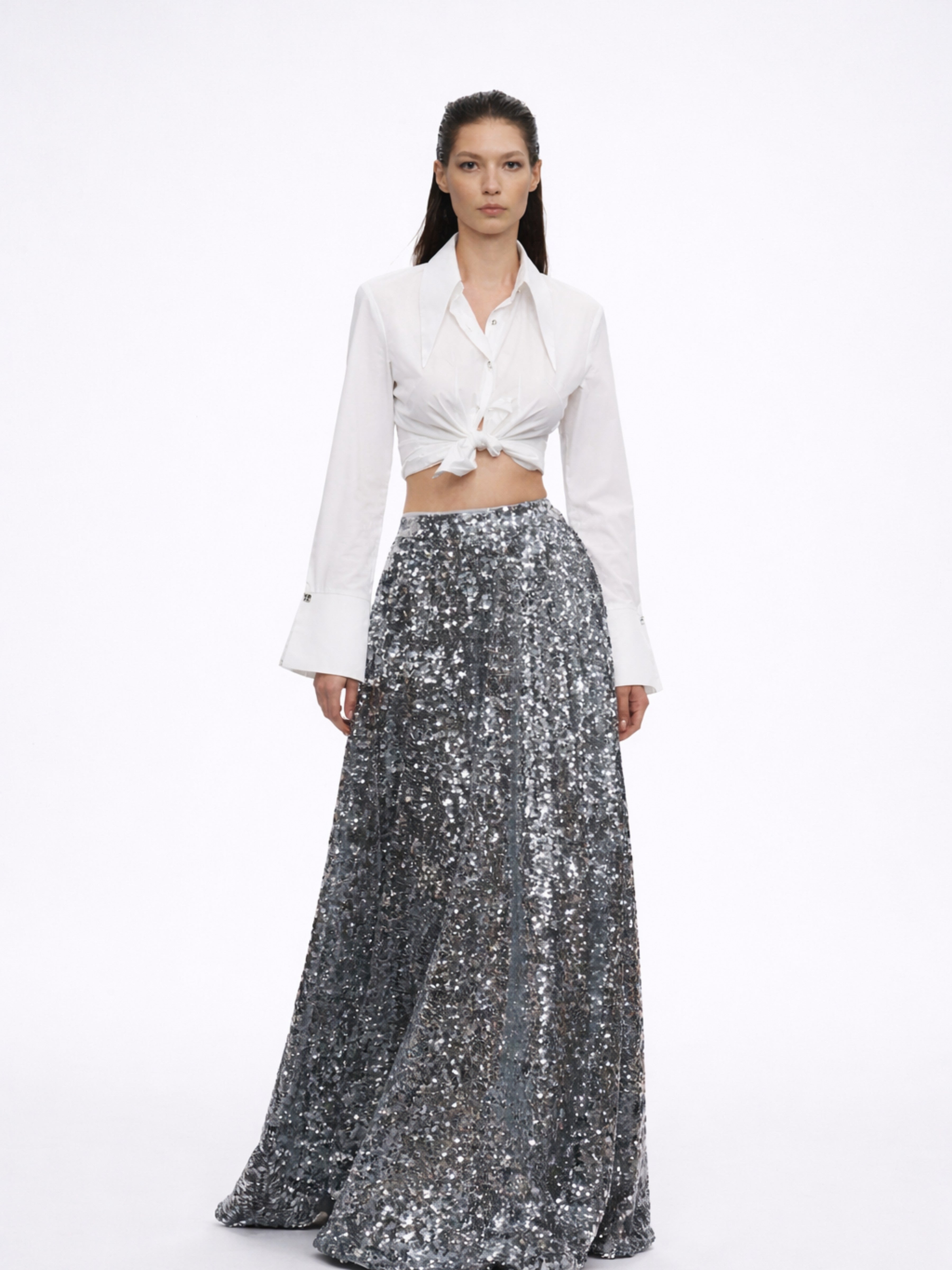 Oversized Shirt & Sequin Maxi Skirt Set