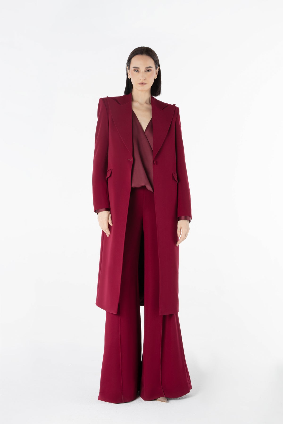 Peak Lapel Coat in Thick Crepe