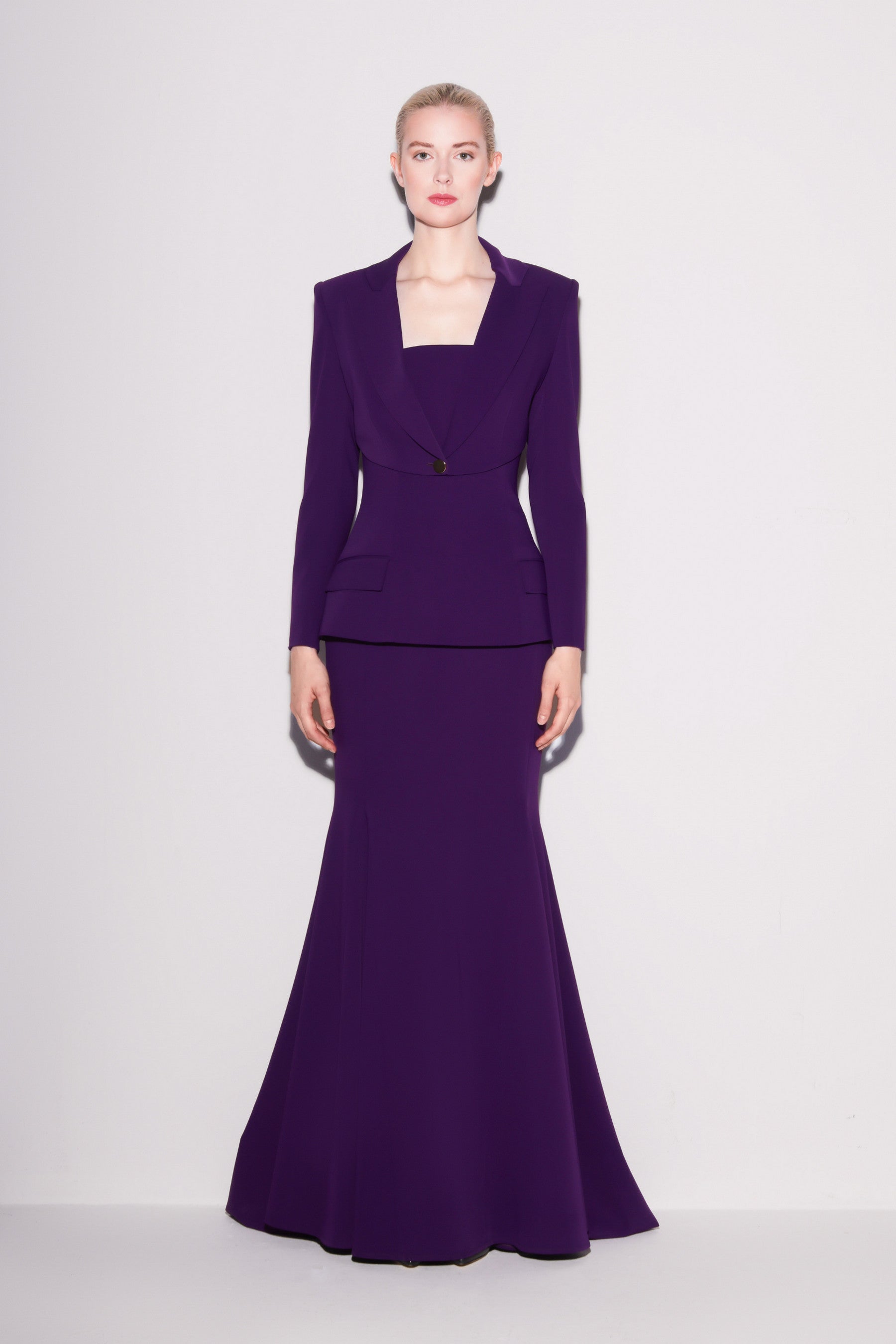 Refined Purple Crepe Cropped Blazer