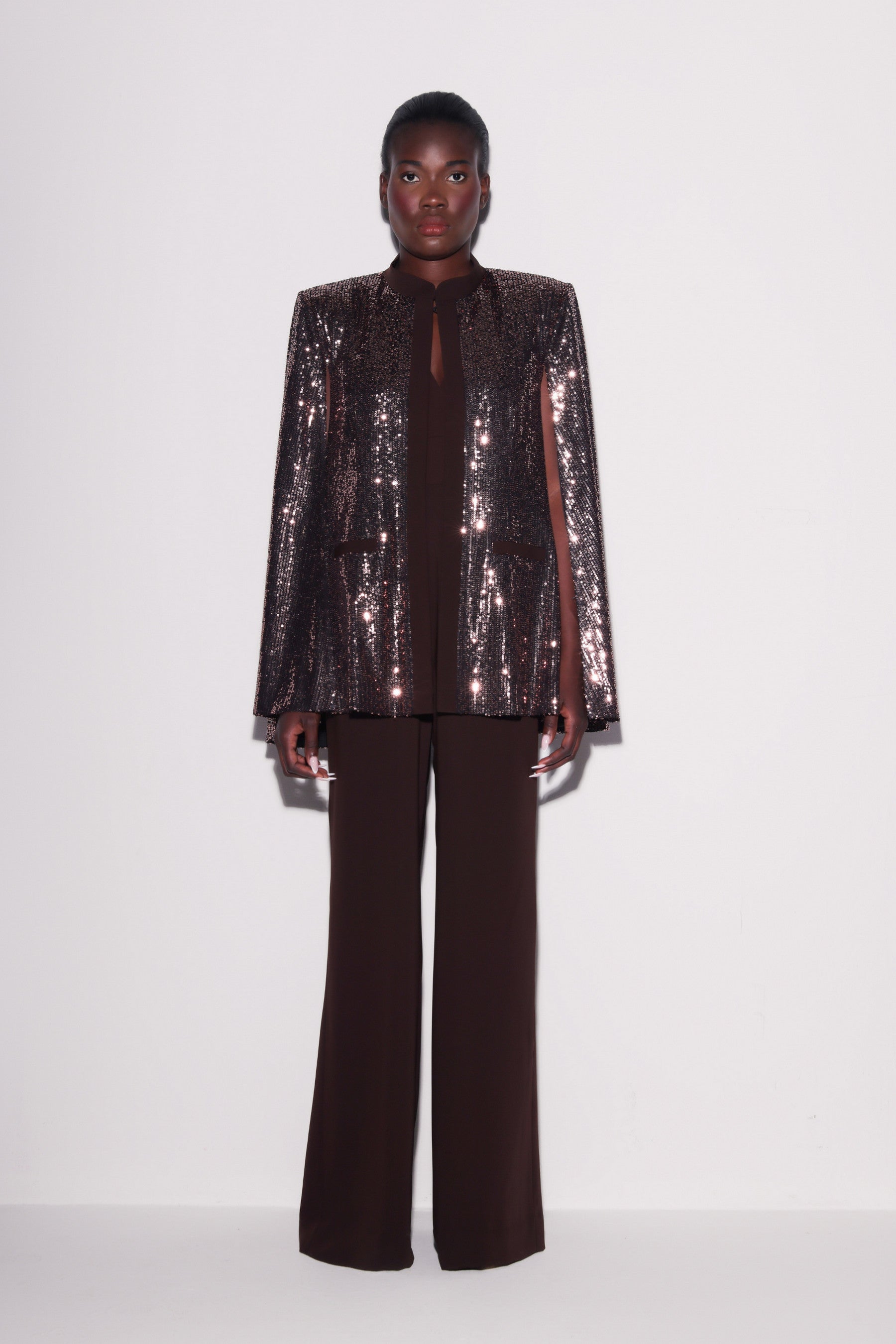 Shimmering Sequin Cape Blazer
