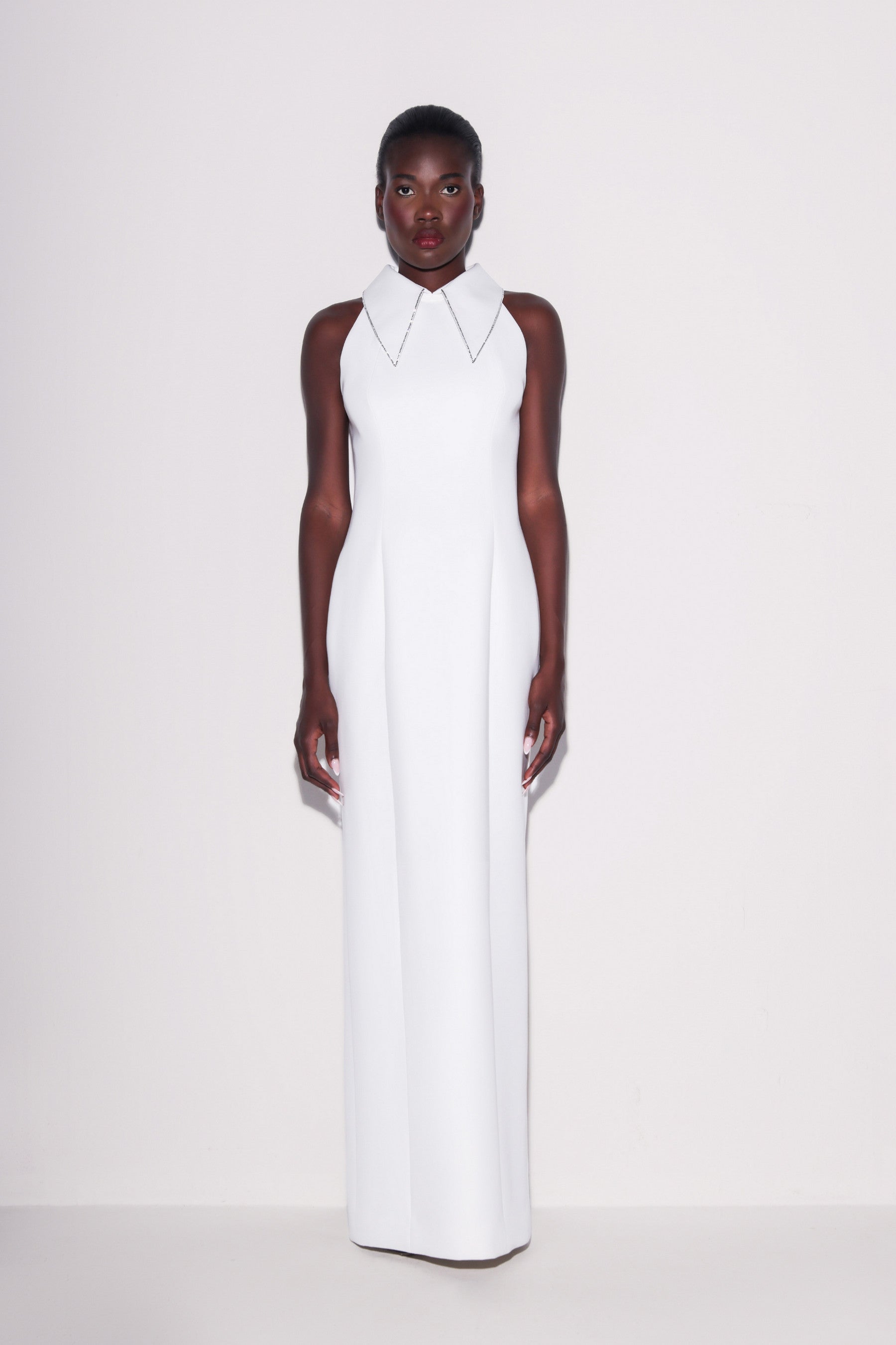 Minimalist Crystal Collar Gown