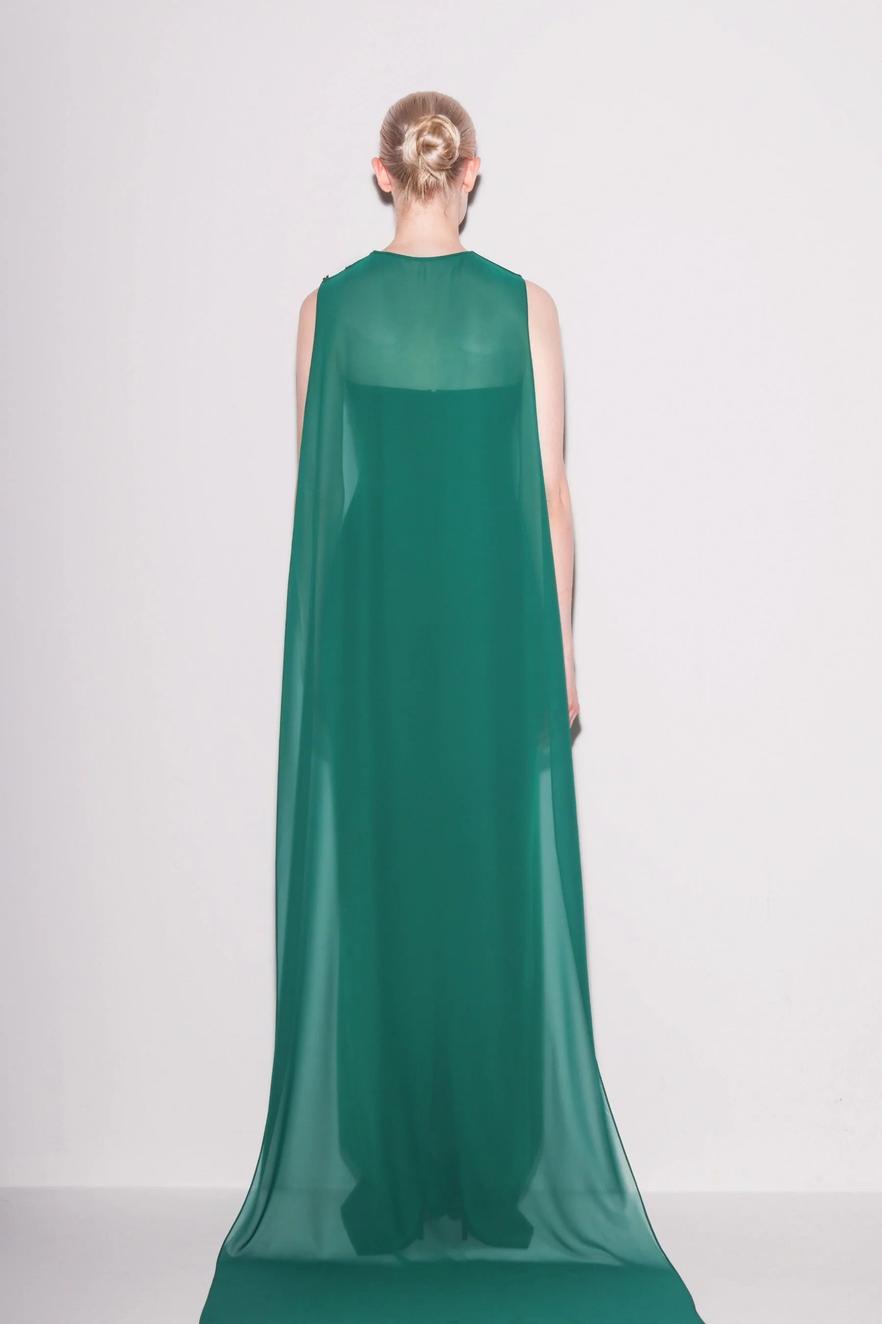 elegant crepe chiffon gown green