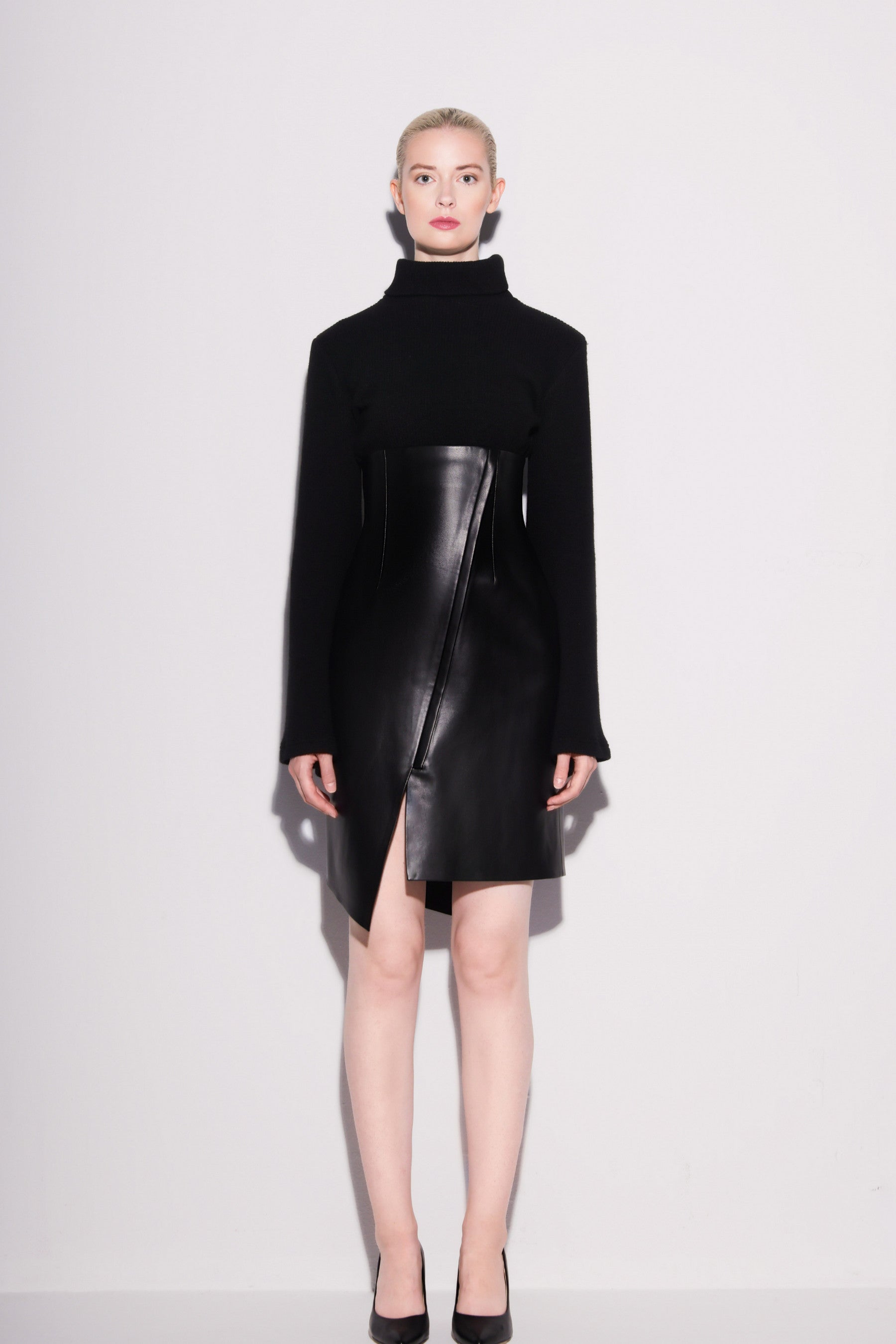 Edgy Vegan Leather Skirt & Knit Top Co-Ord