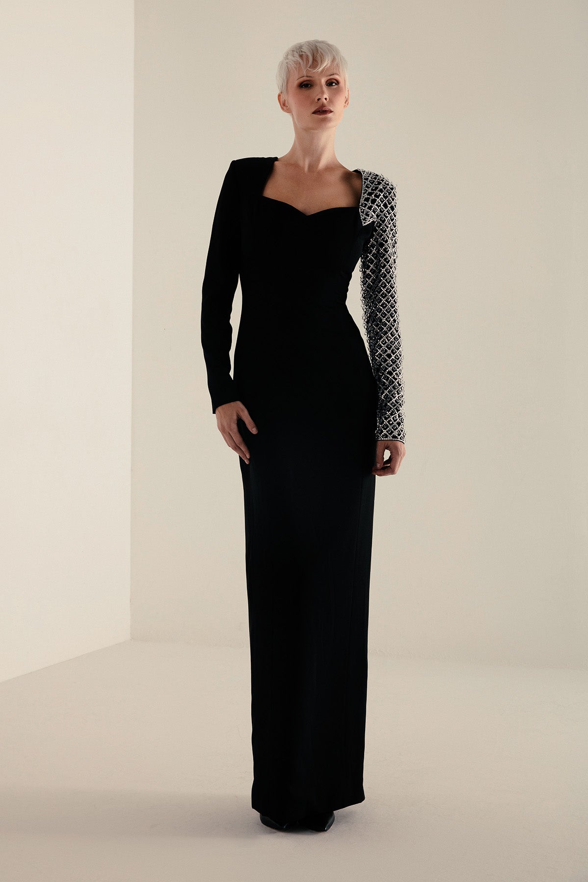 One Sleeve Crystal Evening Dress