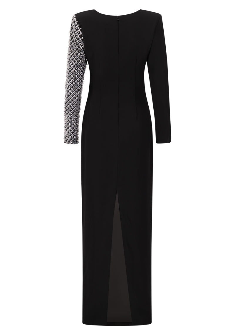 One Sleeve Crystal Evening Dress