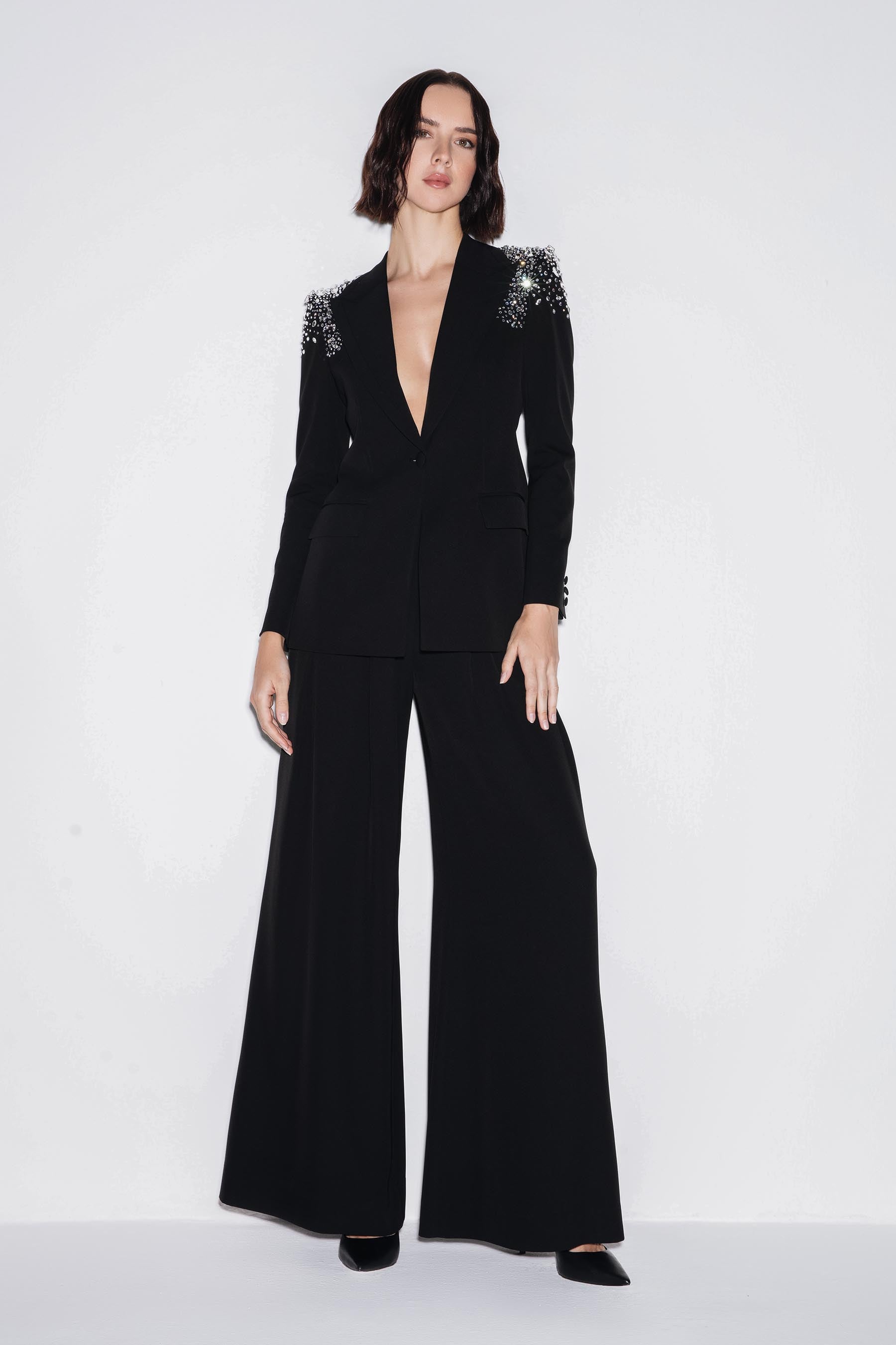 Sleek Crepe High Waist Wide Leg Trouser