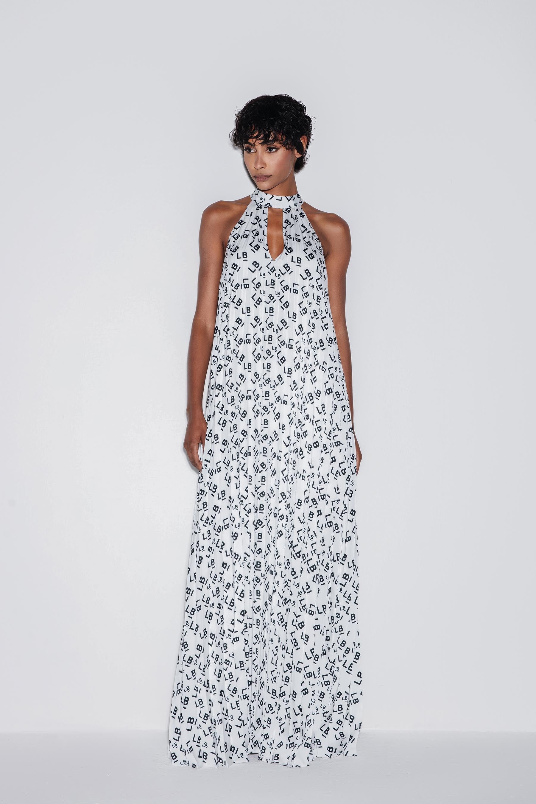 Lili Blanc Pleated Satin Maxi Dress