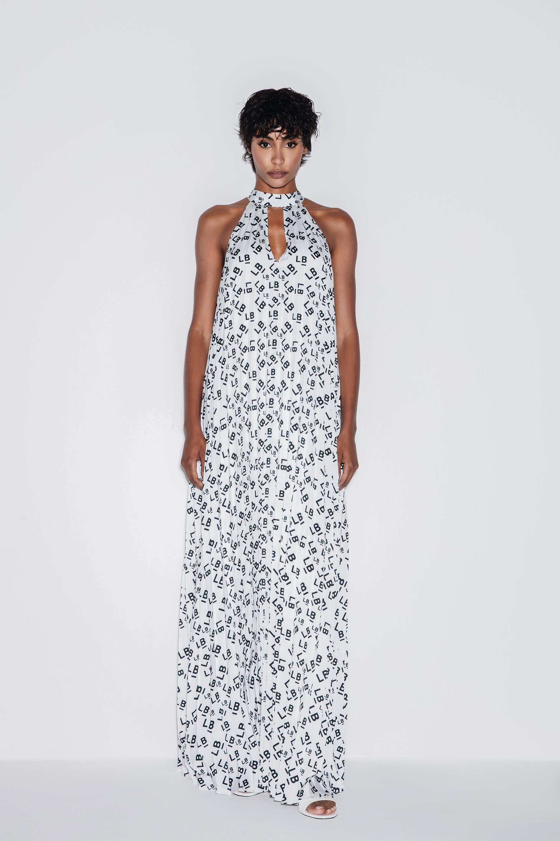 Lili Blanc Pleated Satin Maxi Dress