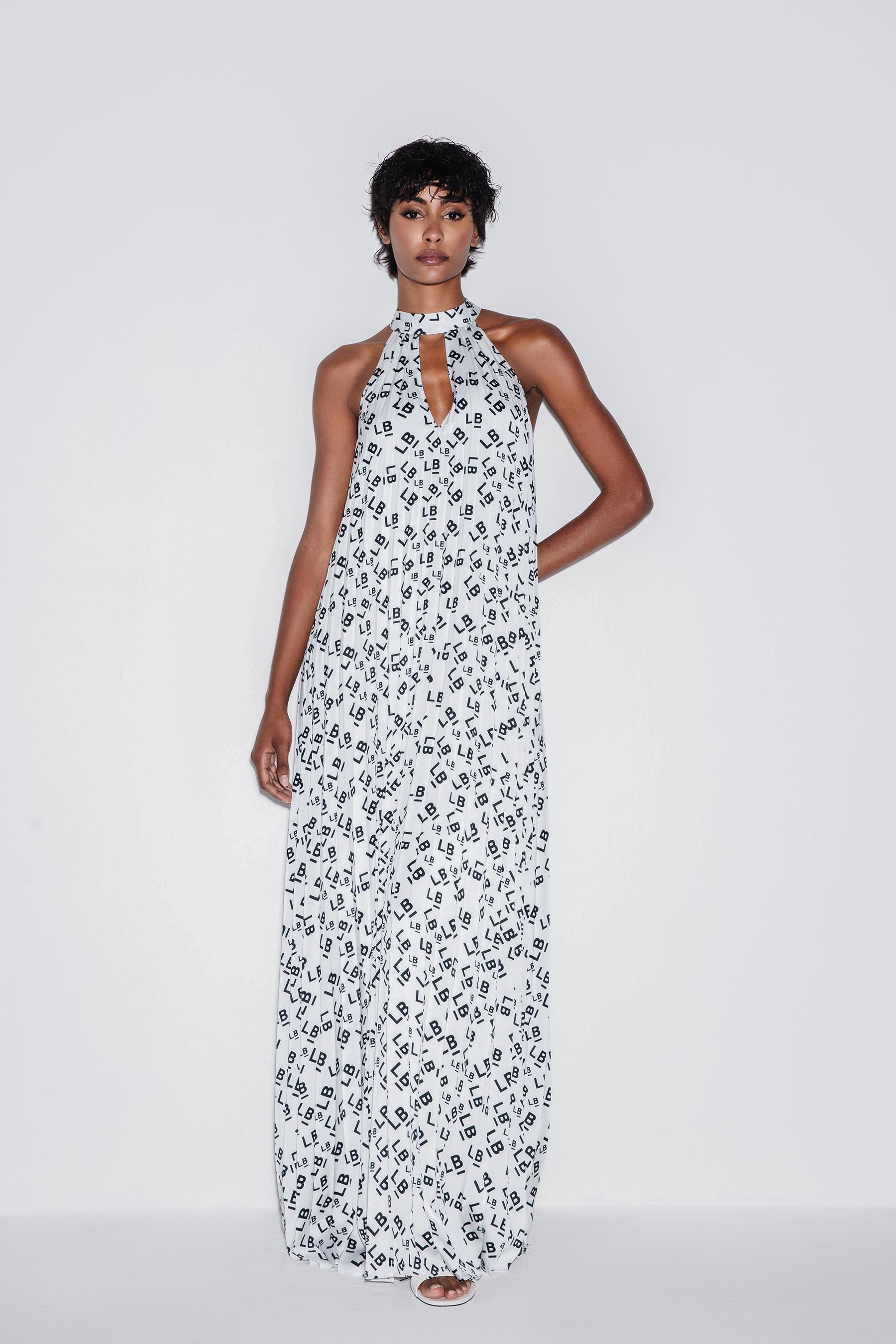 Lili Blanc Pleated Satin Maxi Dress