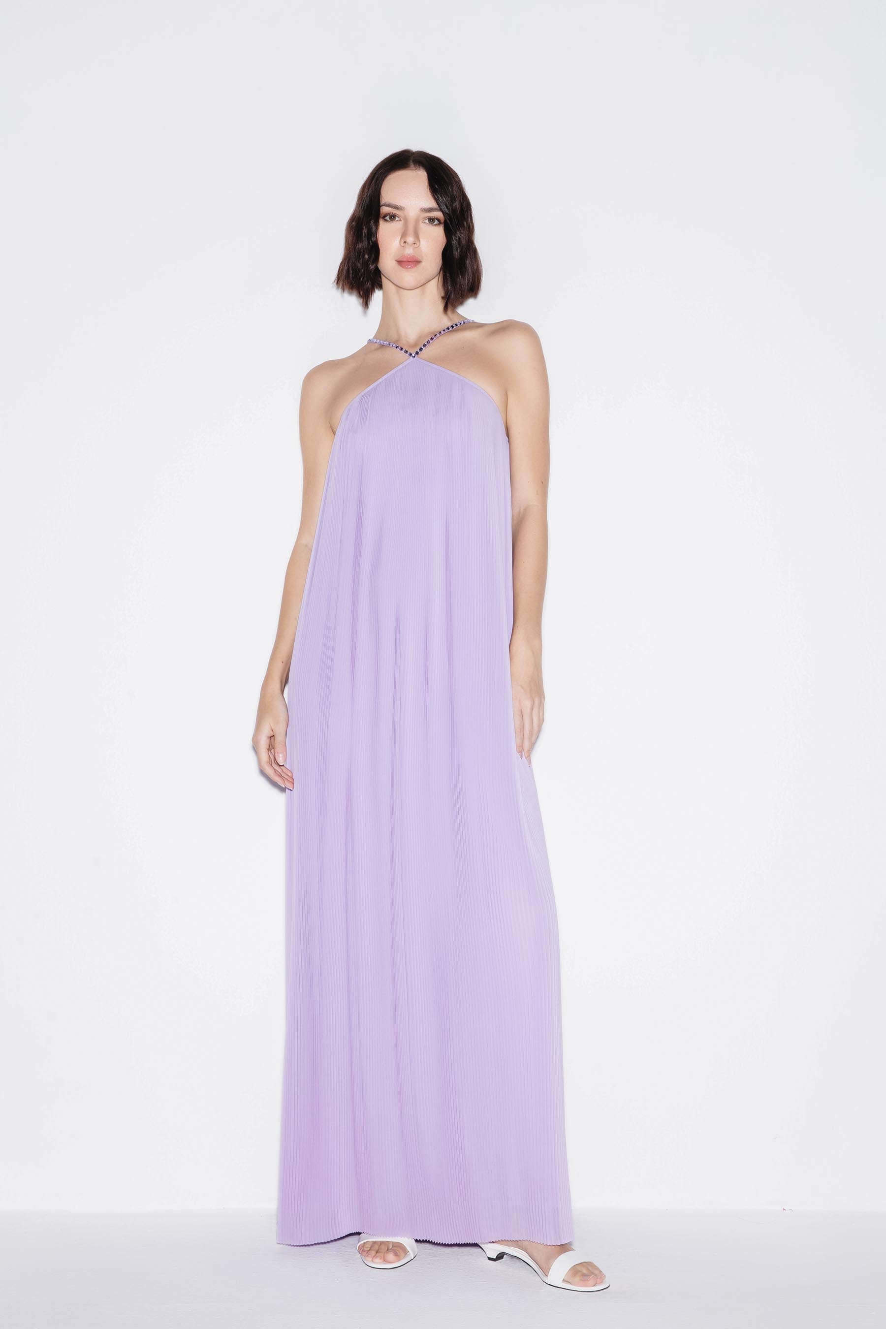 Lilac Crystal A Line Maxi Dress